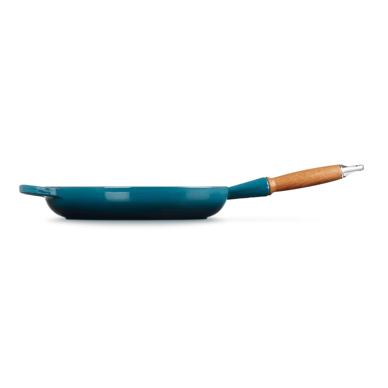 Le Creuset Signature Cast Iron Deep Teal 28cm Frying Pan with Wooden Handle