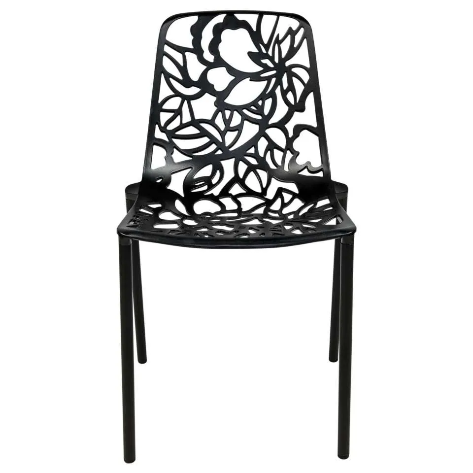 LeisureMod Devon Mid-Century Modern 5-Piece Aluminum Outdoor Patio Dining Set with Tempered Glass Top Table and 4 Stackable - DT31C4BL