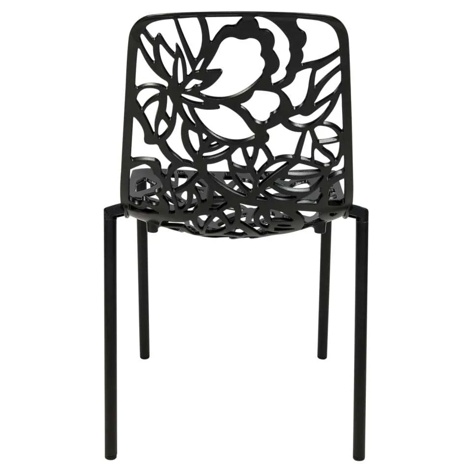 LeisureMod Devon Mid-Century Modern 5-Piece Aluminum Outdoor Patio Dining Set with Tempered Glass Top Table and 4 Stackable - DT31C4BL