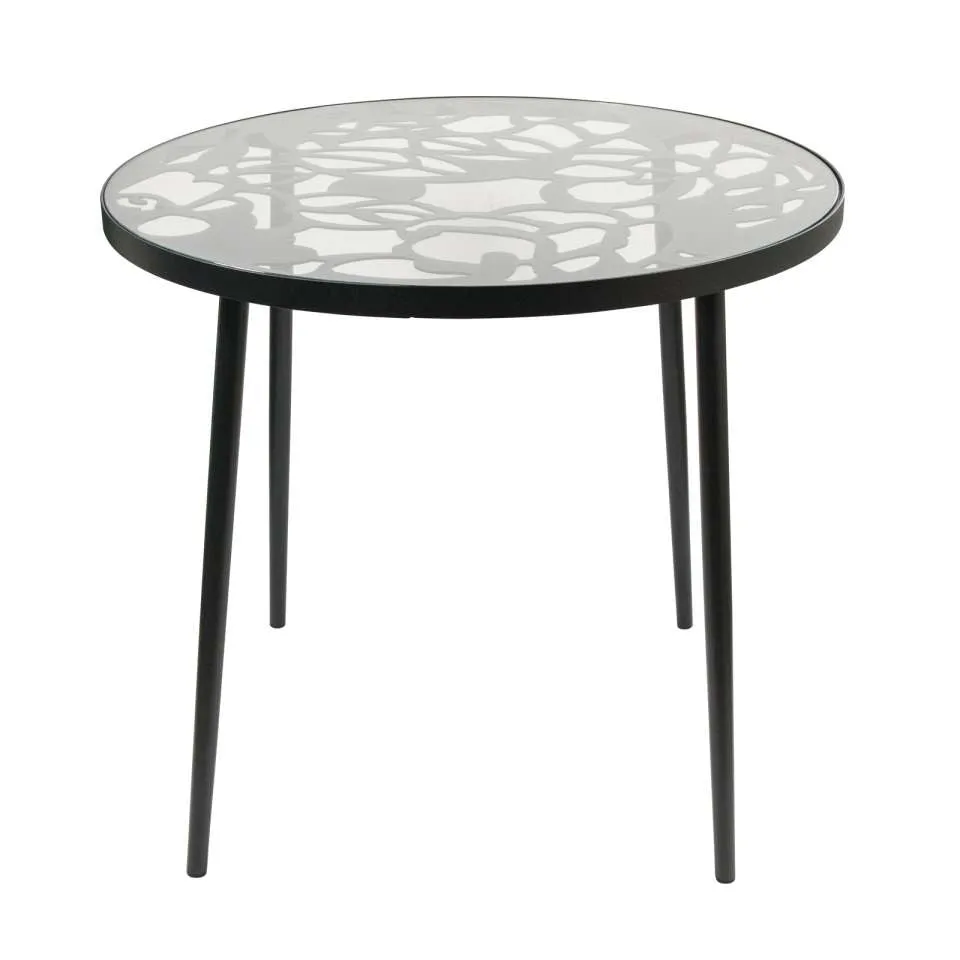LeisureMod Devon Mid-Century Modern 5-Piece Aluminum Outdoor Patio Dining Set with Tempered Glass Top Table and 4 Stackable - DT31CABL4
