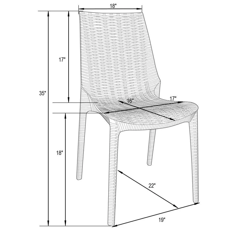 LeisureMod Kent 5-Piece Outdoor Dining Set with Plastic Square Table and 4 Stackable Chairs with Weave Design