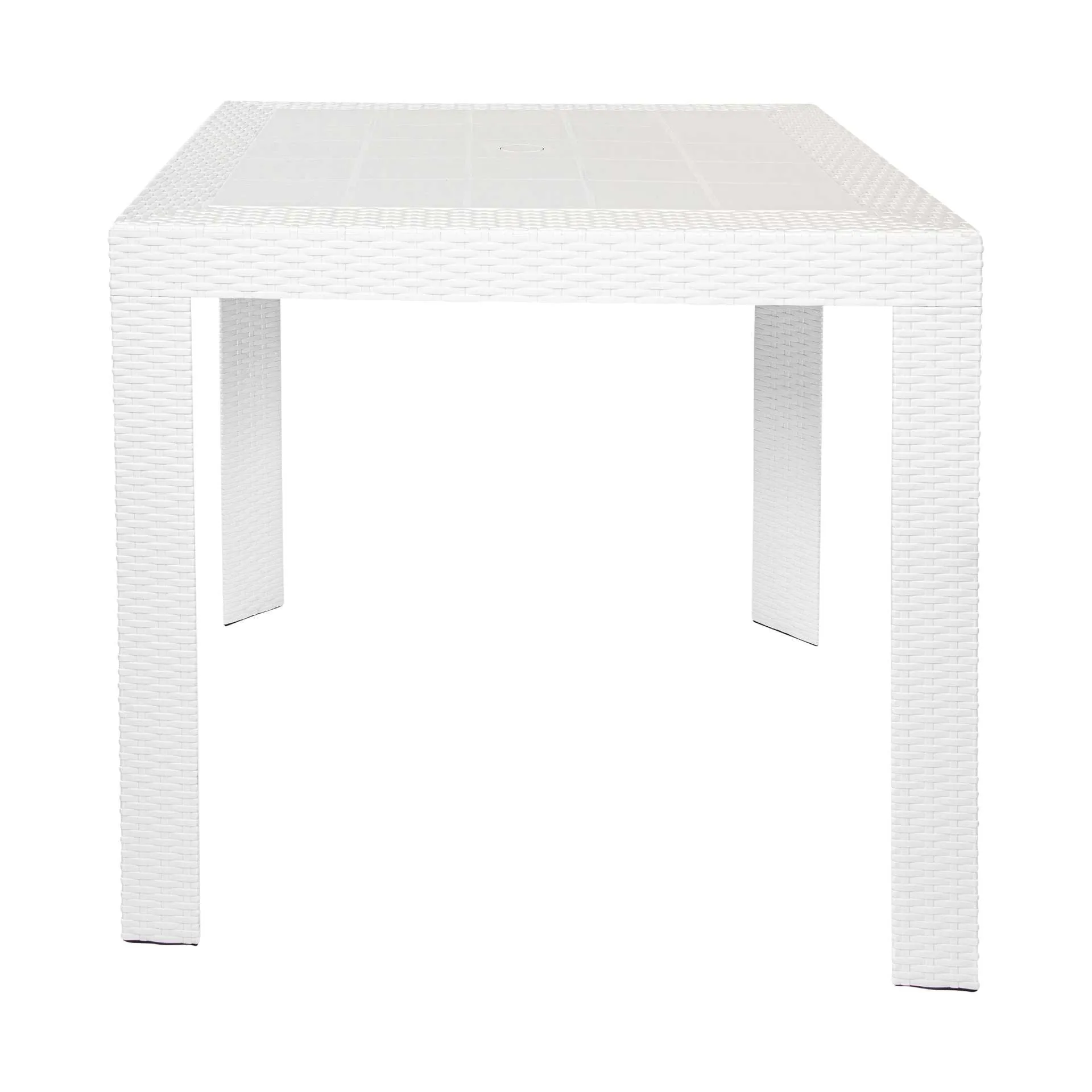 LeisureMod Kent 5-Piece Outdoor Dining Set with Plastic Square Table and 4 Stackable Chairs with Weave Design