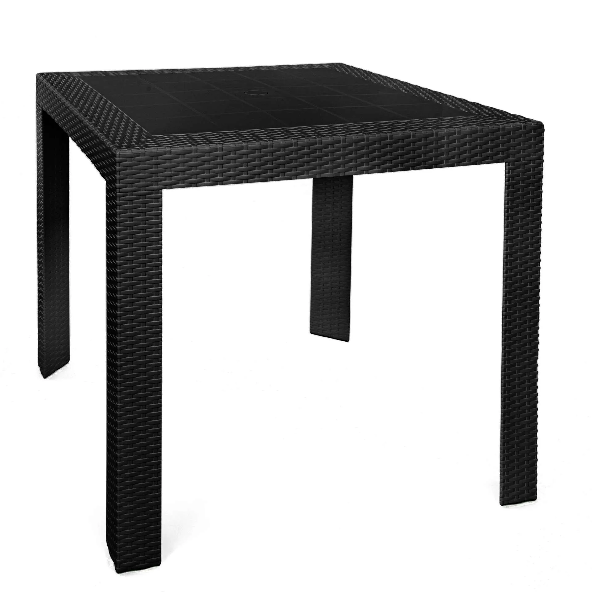 LeisureMod Kent 5-Piece Outdoor Dining Set with Plastic Square Table and 4 Stackable Chairs with Weave Design