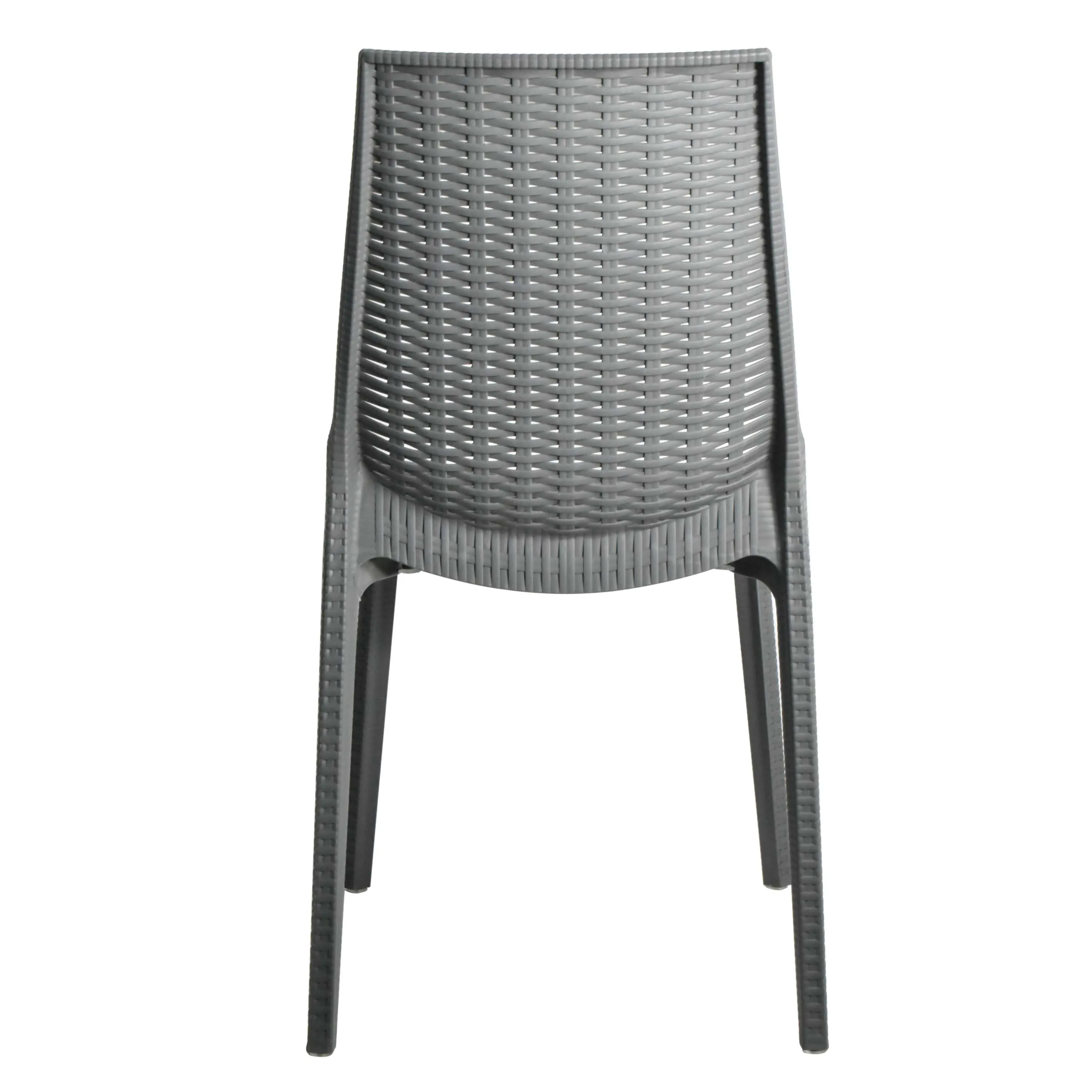 LeisureMod Kent 5-Piece Outdoor Dining Set with Plastic Square Table and 4 Stackable Chairs with Weave Design