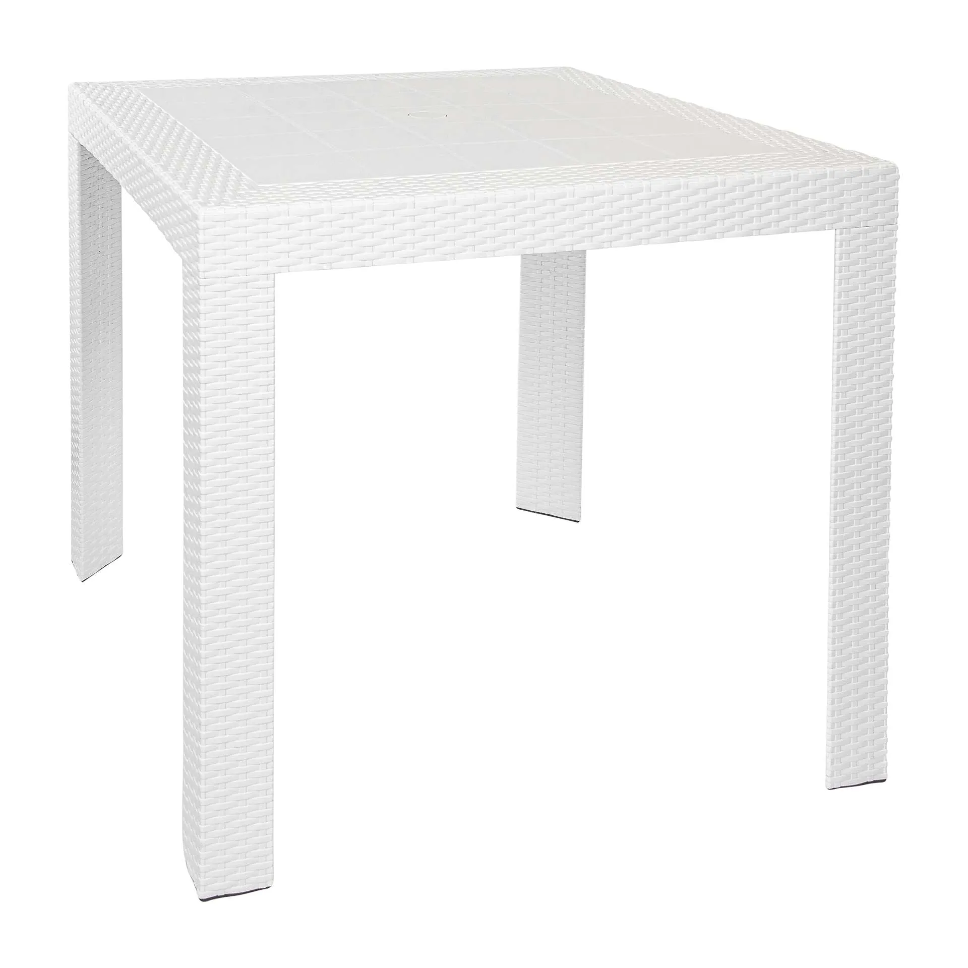 LeisureMod Kent 5-Piece Outdoor Dining Set with Plastic Square Table and 4 Stackable Chairs with Weave Design