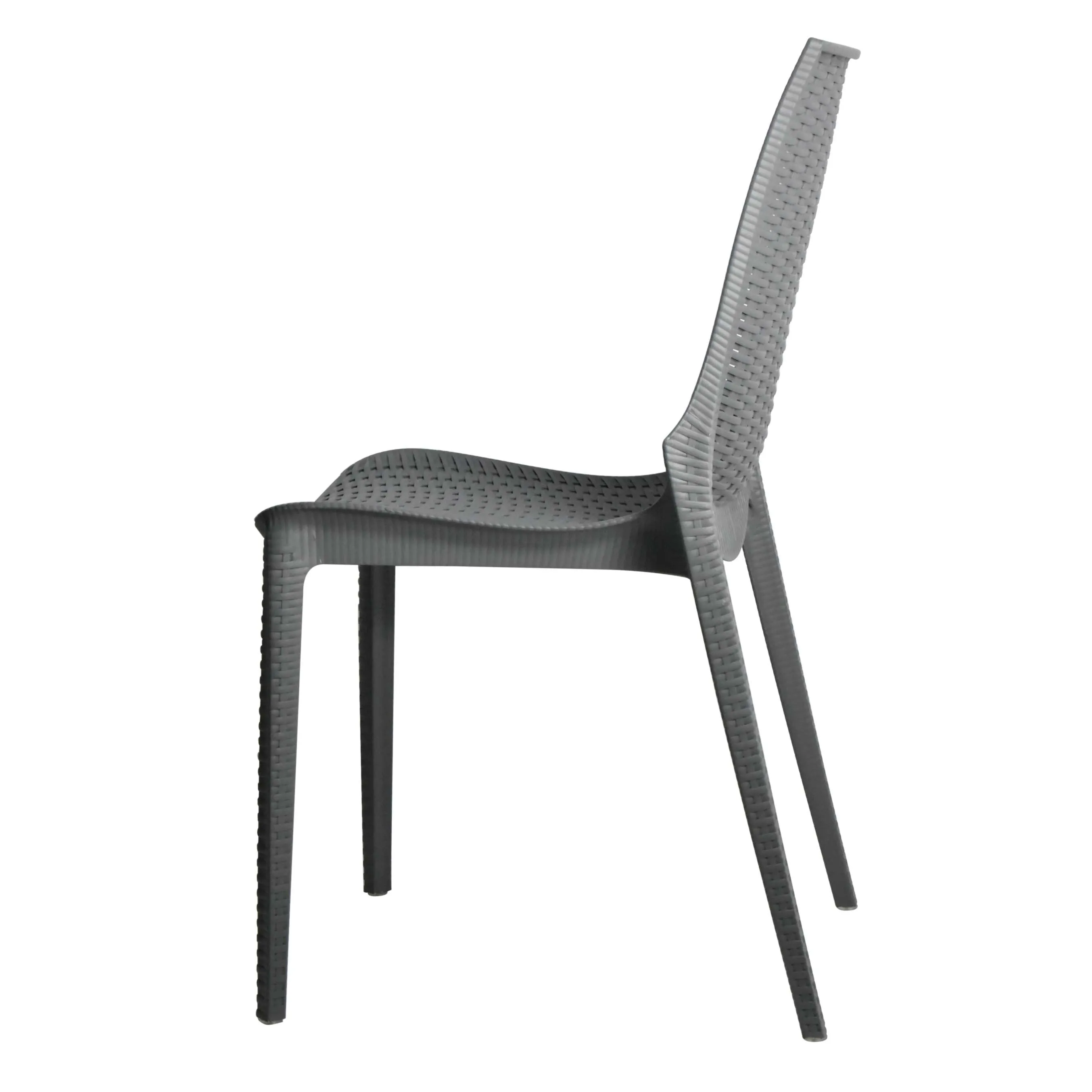 LeisureMod Kent 5-Piece Outdoor Dining Set with Plastic Square Table and 4 Stackable Chairs with Weave Design