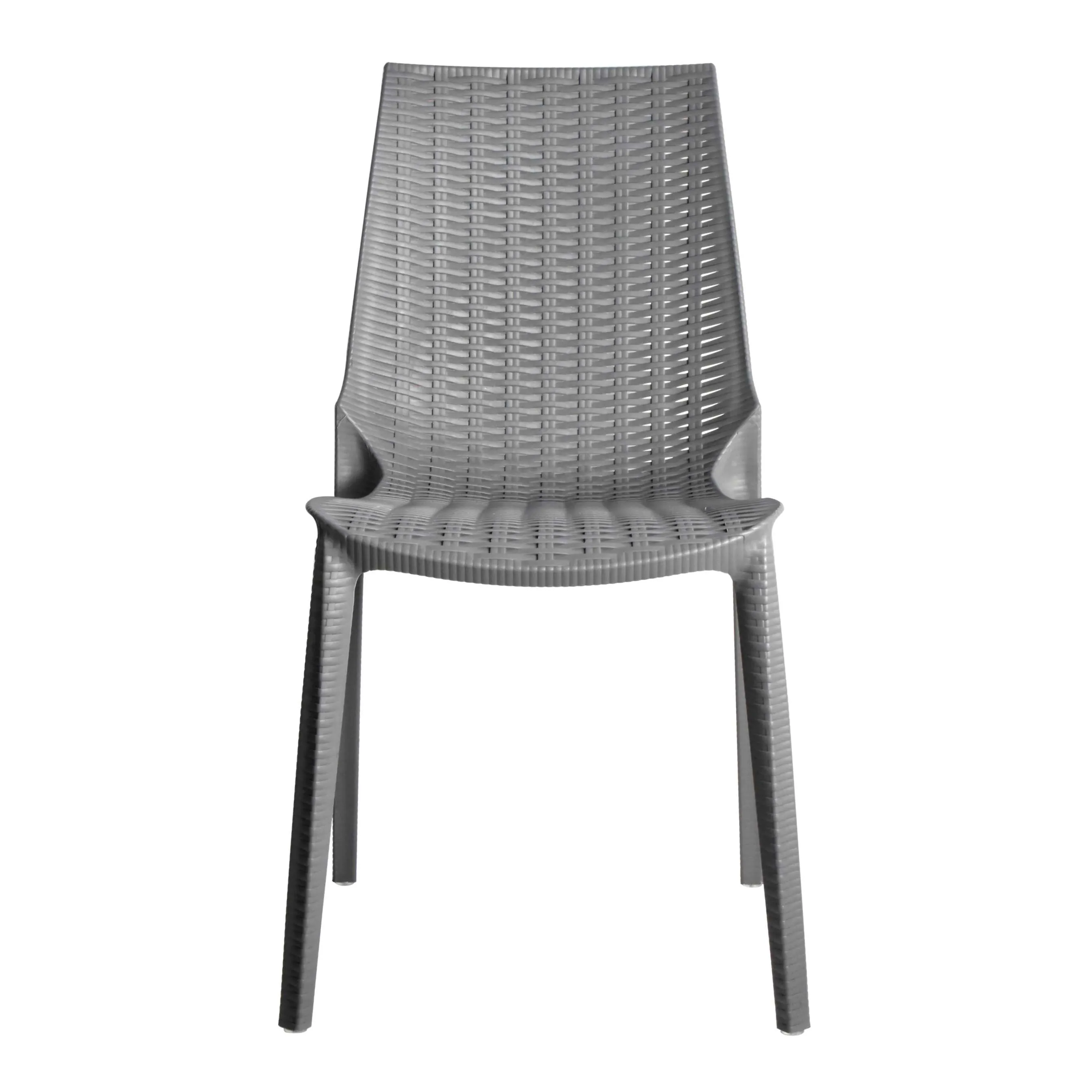 LeisureMod Kent 5-Piece Outdoor Dining Set with Plastic Square Table and 4 Stackable Chairs with Weave Design