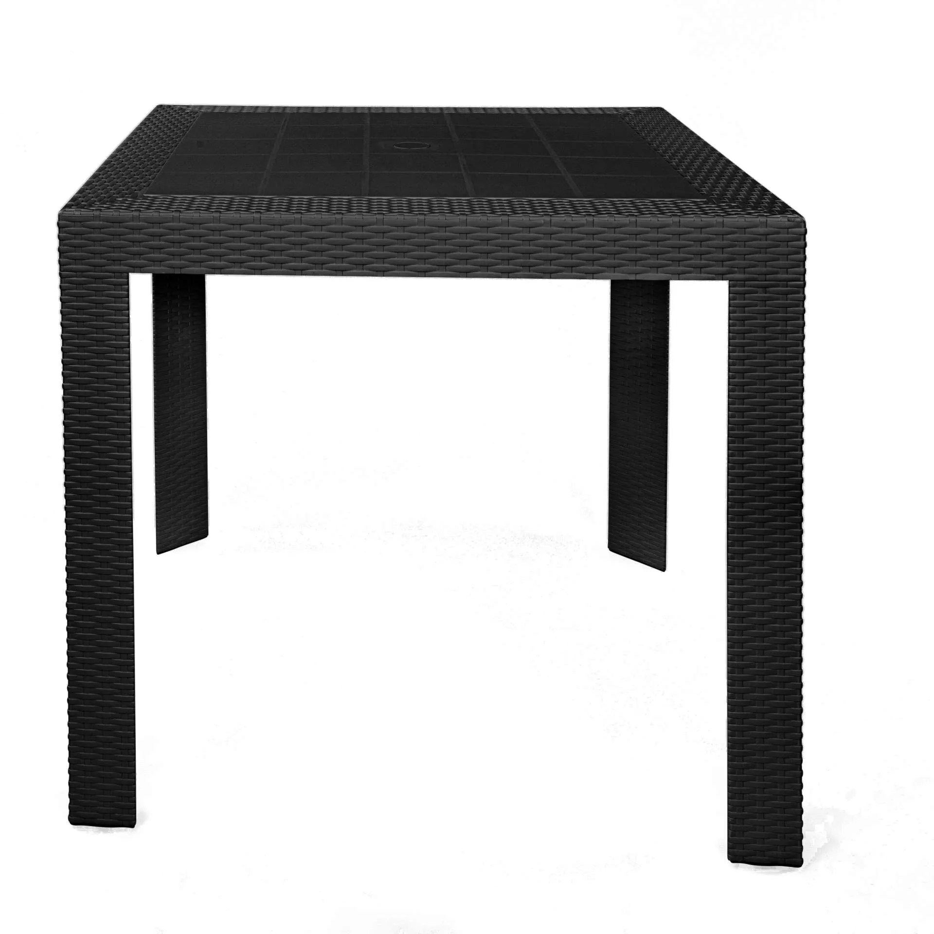 LeisureMod Kent 5-Piece Outdoor Dining Set with Plastic Square Table and 4 Stackable Chairs with Weave Design