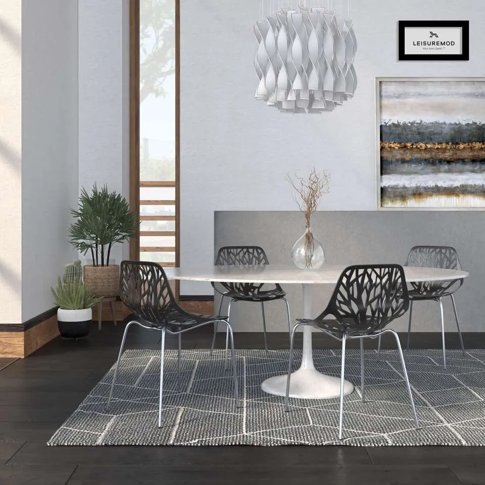 LeisureMod Modern Asbury Dining Chair w/ Chromed Legs, Set of 4