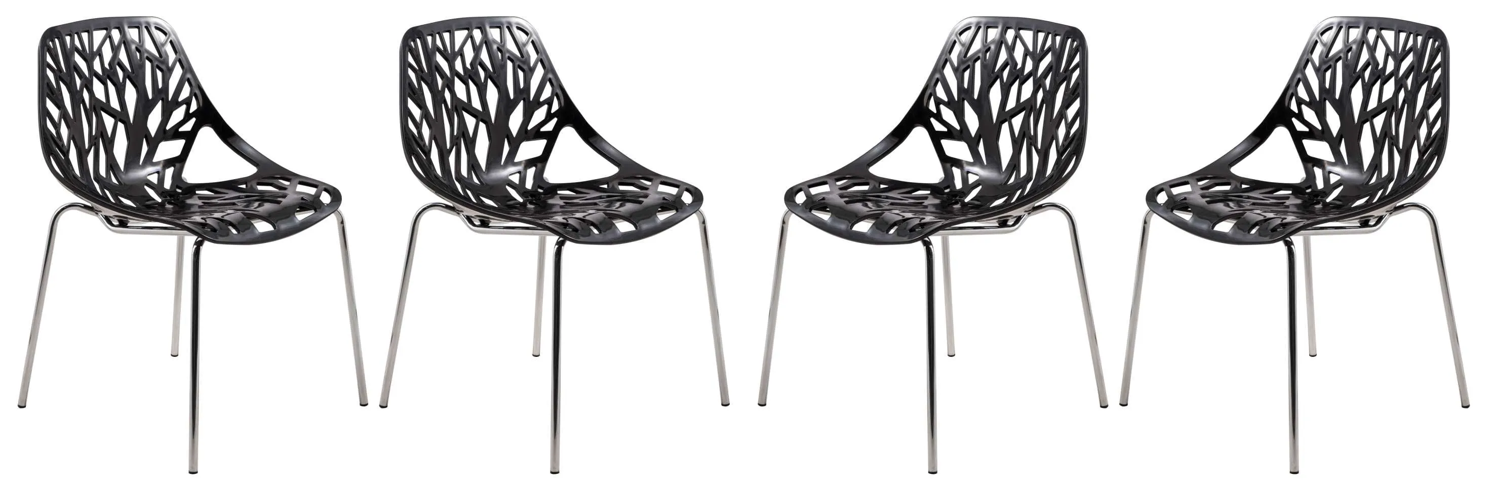 LeisureMod Modern Asbury Dining Chair w/ Chromed Legs, Set of 4