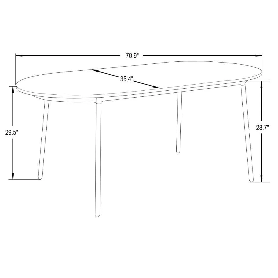 LeisureMod Tule Modern 71" Oval Dining Table with MDF Top and Black Steel Legs