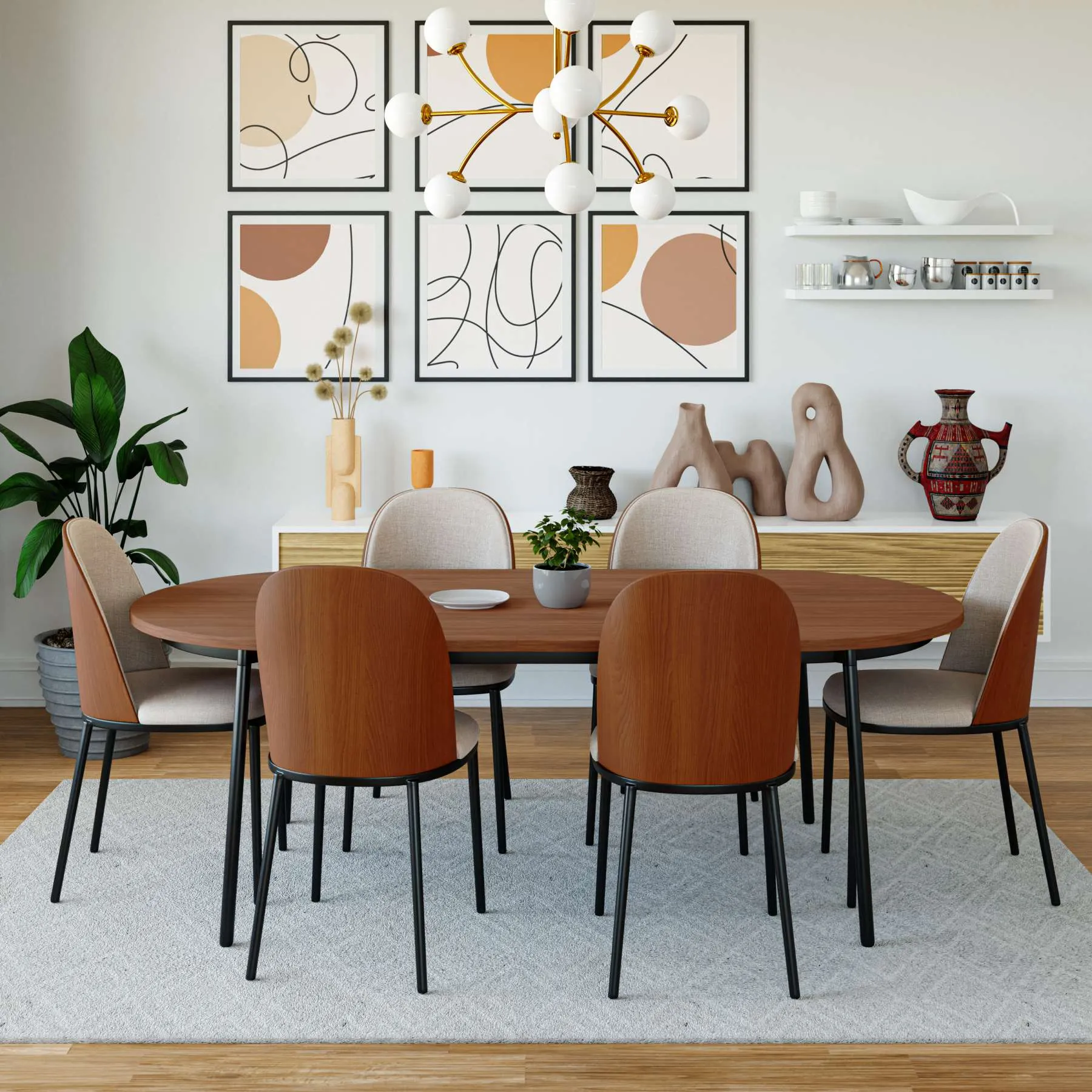 LeisureMod Tule Modern 71" Oval Dining Table with MDF Top and Black Steel Legs