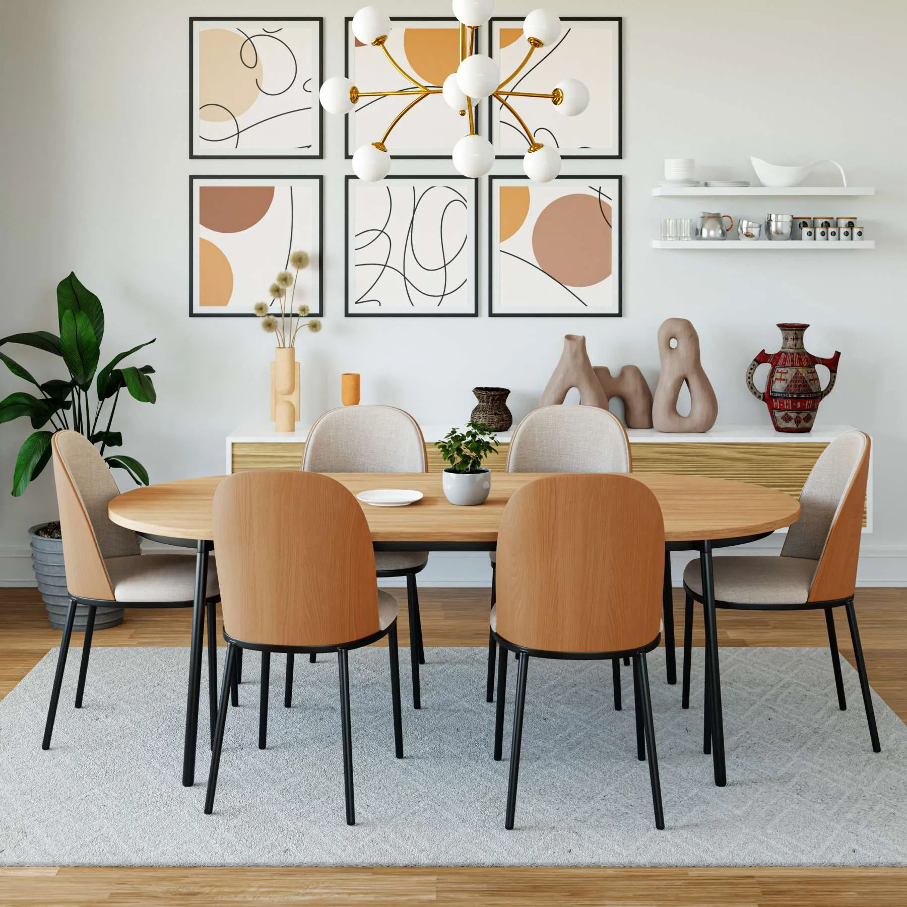 LeisureMod Tule Modern 71" Oval Dining Table with MDF Top and Black Steel Legs