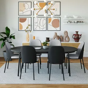 LeisureMod Tule Modern 71" Oval Dining Table with MDF Top and Black Steel Legs
