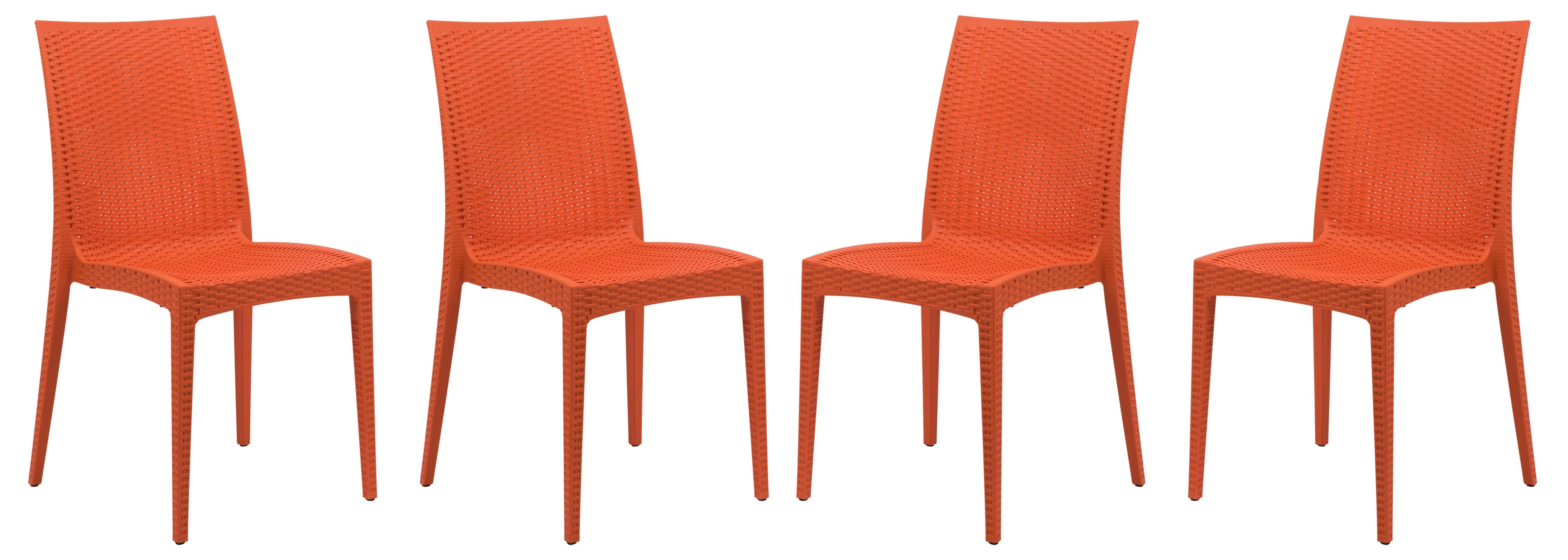 LeisureMod Weave Mace Indoor/Outdoor Dining Chair (Armless), Set of 4