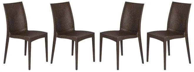 LeisureMod Weave Mace Indoor/Outdoor Dining Chair (Armless), Set of 4