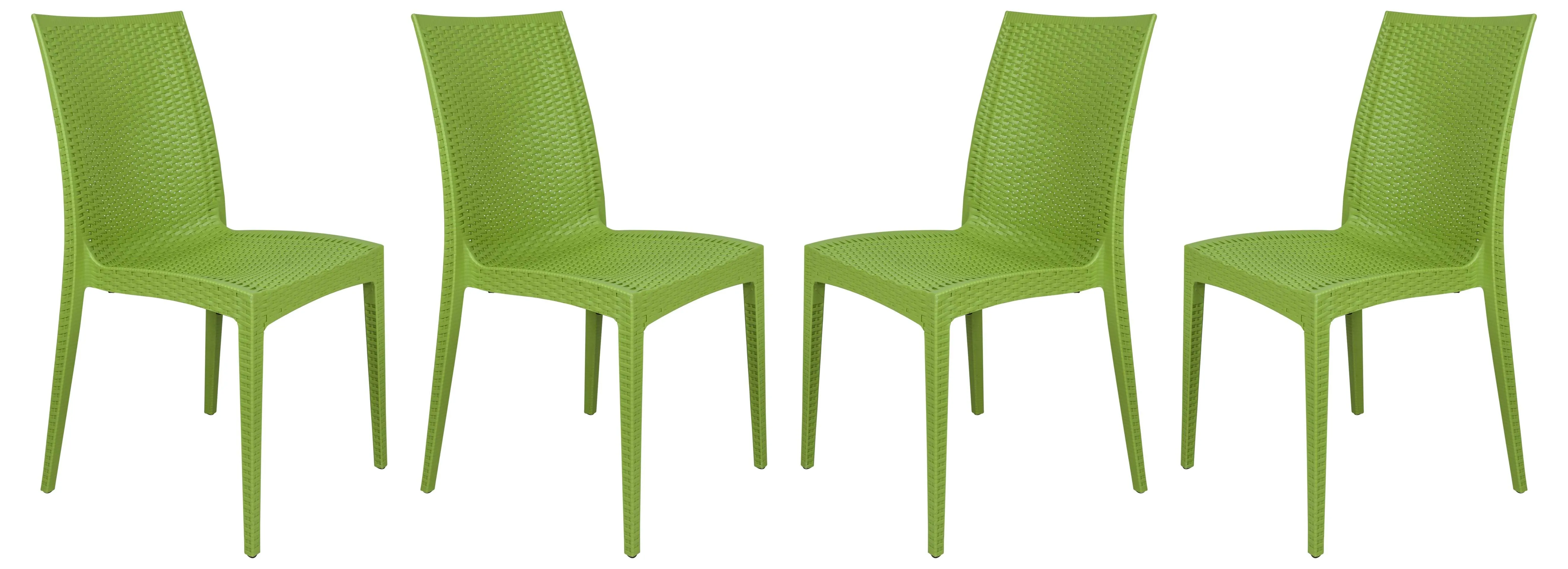LeisureMod Weave Mace Indoor/Outdoor Dining Chair (Armless), Set of 4