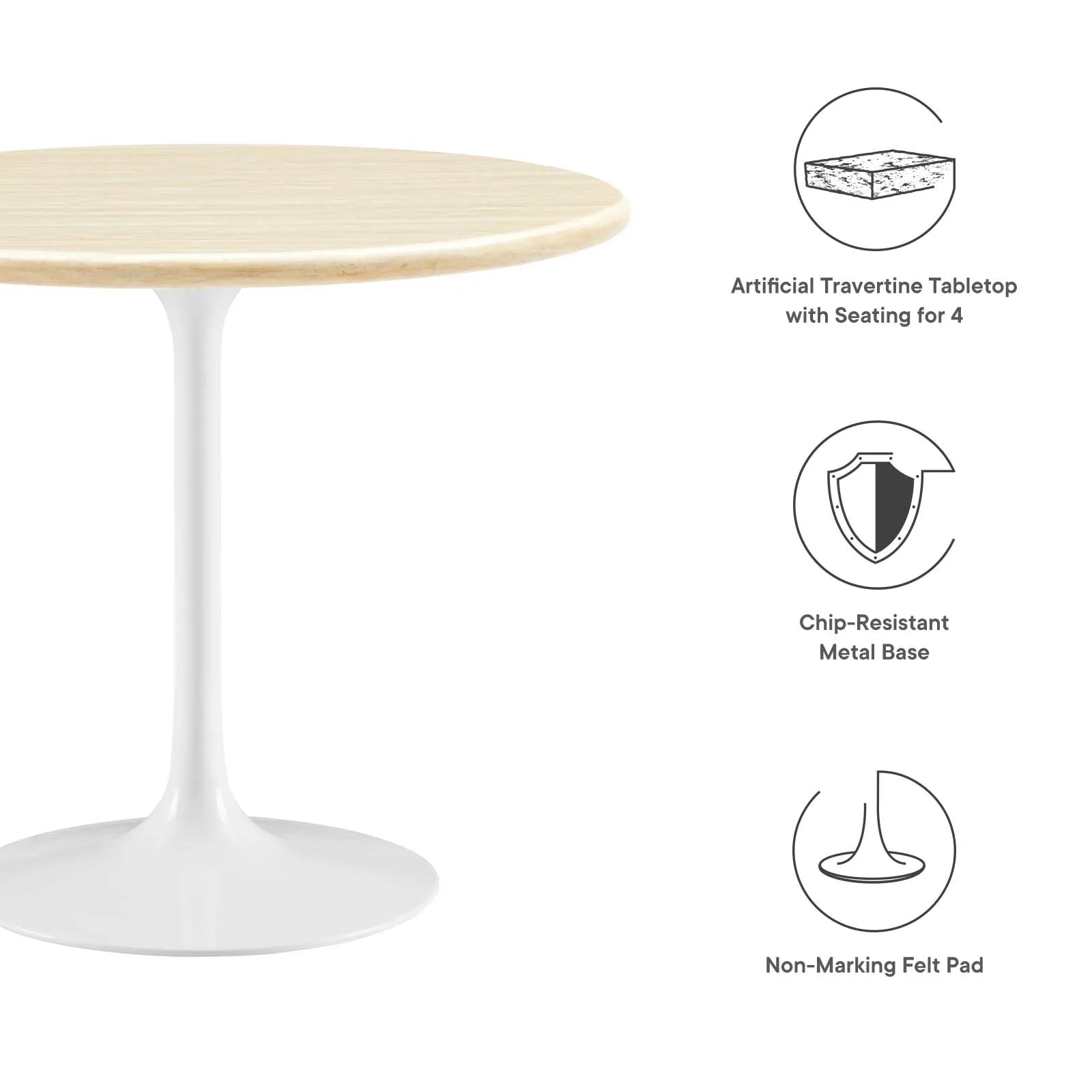Lippa 36 Round Artificial Travertine  Dining Table By Modway - EEI-6748