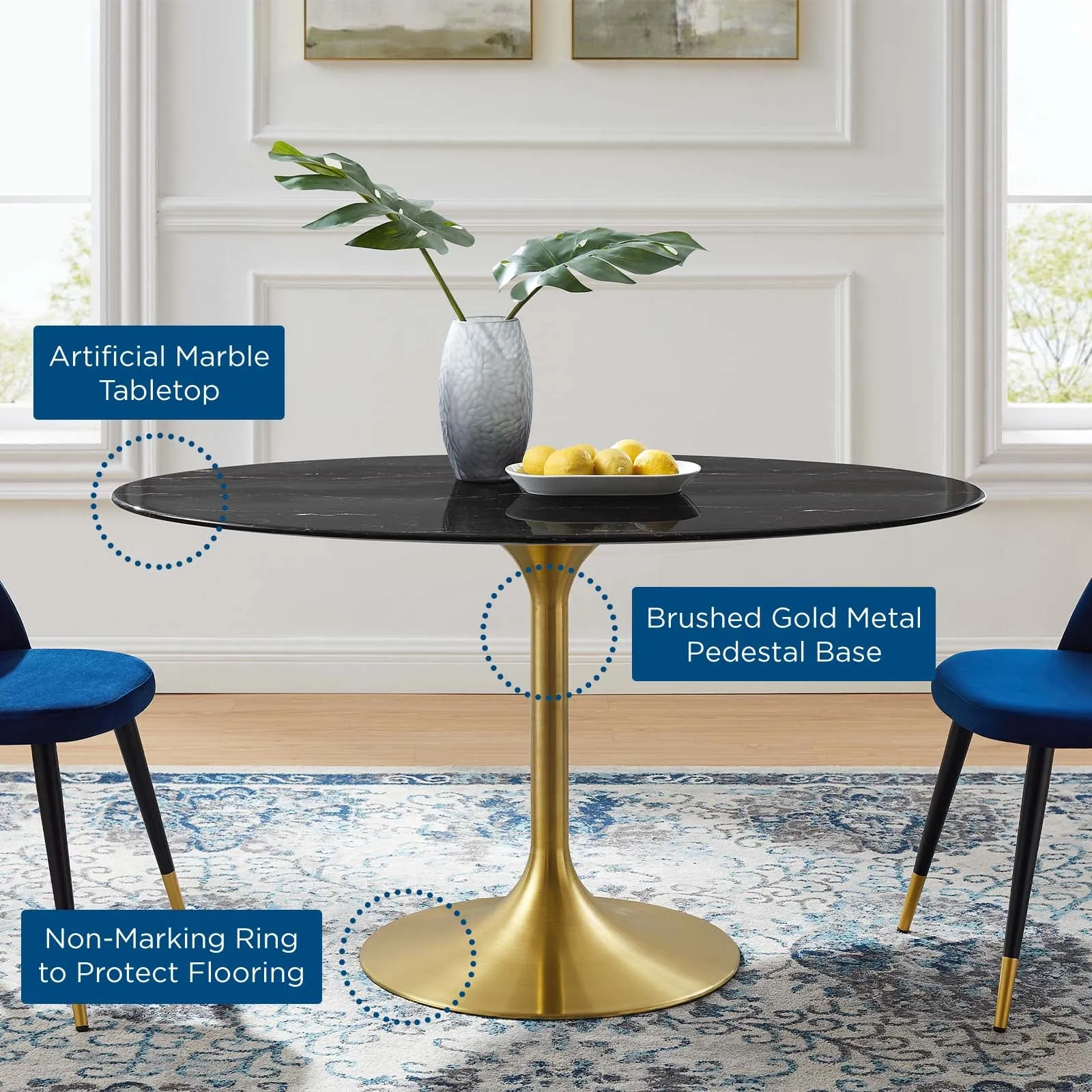 Lippa 54" Oval Artificial Marble Dining Table By Modway - EEI-5242