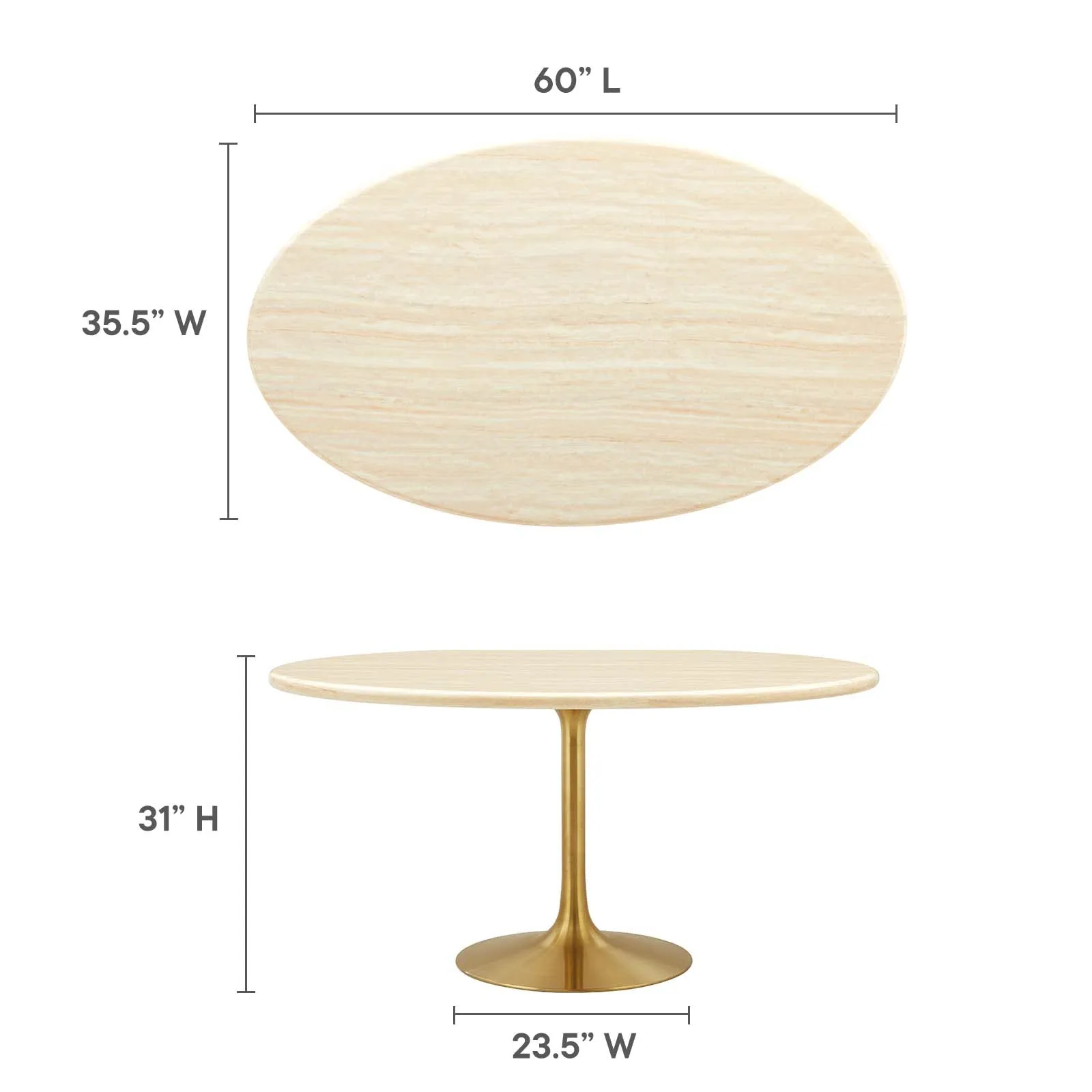Lippa 60 Oval Artificial Travertine  Dining Table By Modway - EEI-6759
