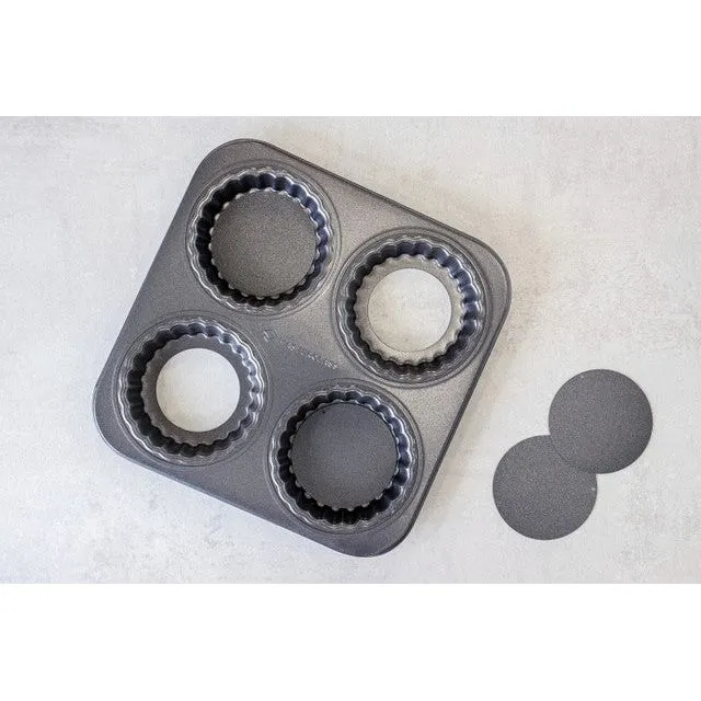 MasterClass Non-Stick Four Hole Fluted Loose Base Tartlet Pan