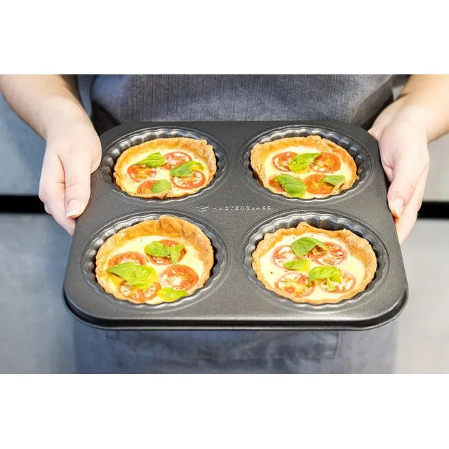 MasterClass Non-Stick Four Hole Fluted Loose Base Tartlet Pan