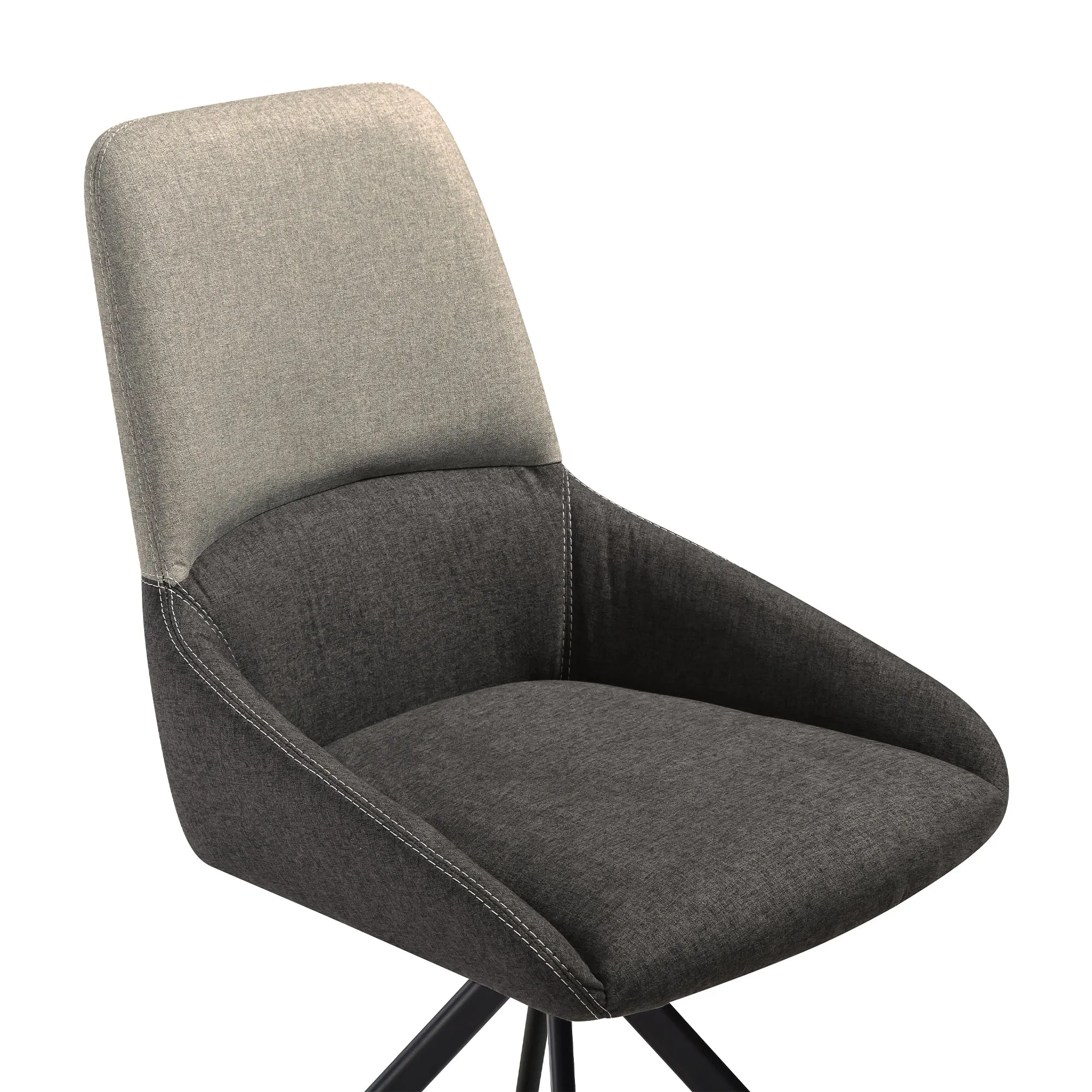 Maverick Swivel Upholstered Dining Chair in Two-Tone Fabric Gray with Black Metal Legs - Set of 2 By Armen Living