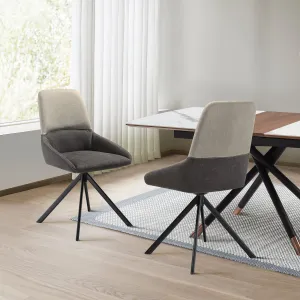 Maverick Swivel Upholstered Dining Chair in Two-Tone Fabric Gray with Black Metal Legs - Set of 2 By Armen Living