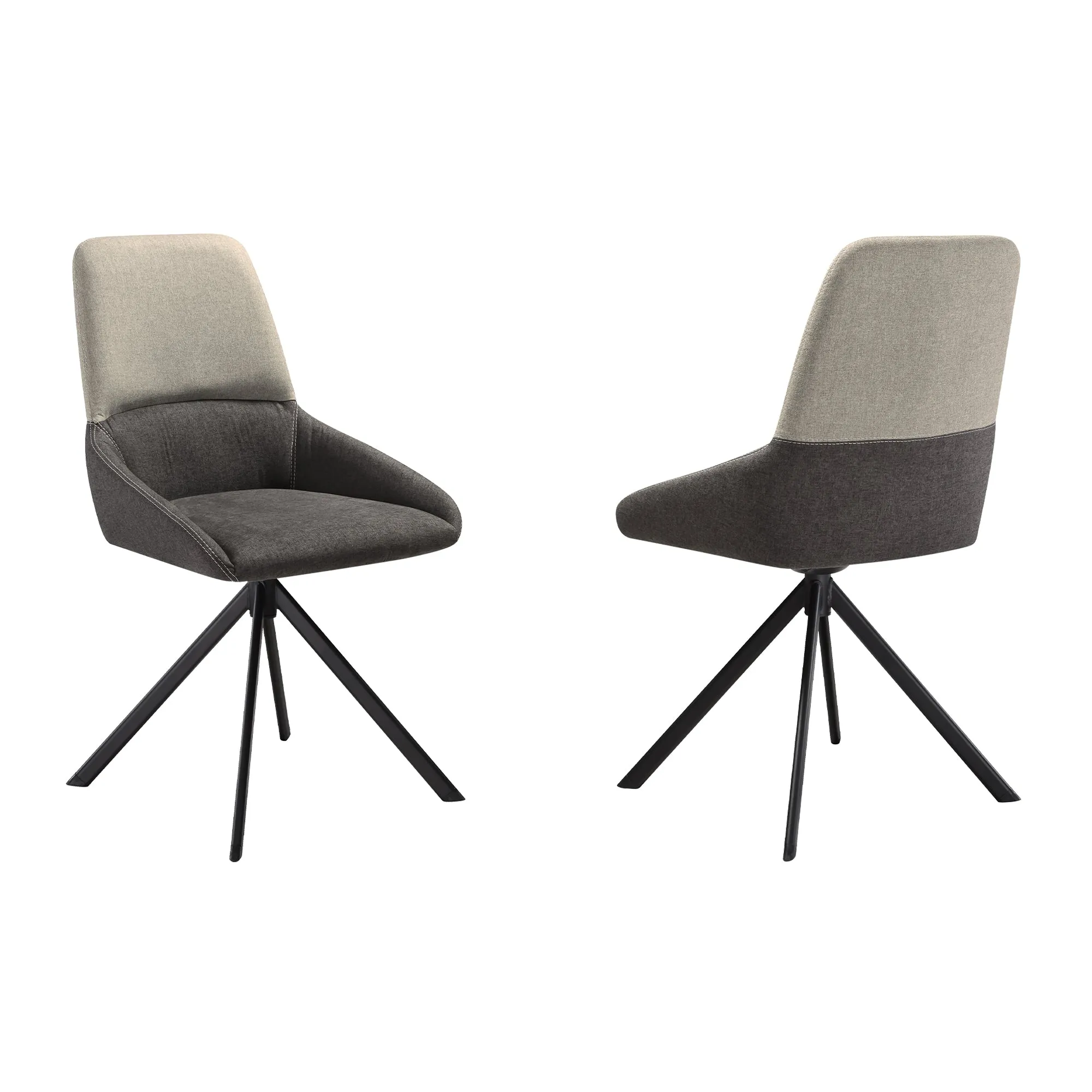 Maverick Swivel Upholstered Dining Chair in Two-Tone Fabric Gray with Black Metal Legs - Set of 2 By Armen Living