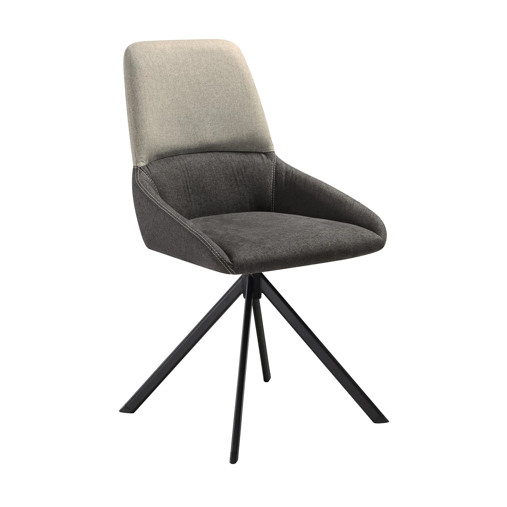 Maverick Swivel Upholstered Dining Chair in Two-Tone Fabric Gray with Black Metal Legs - Set of 2 By Armen Living