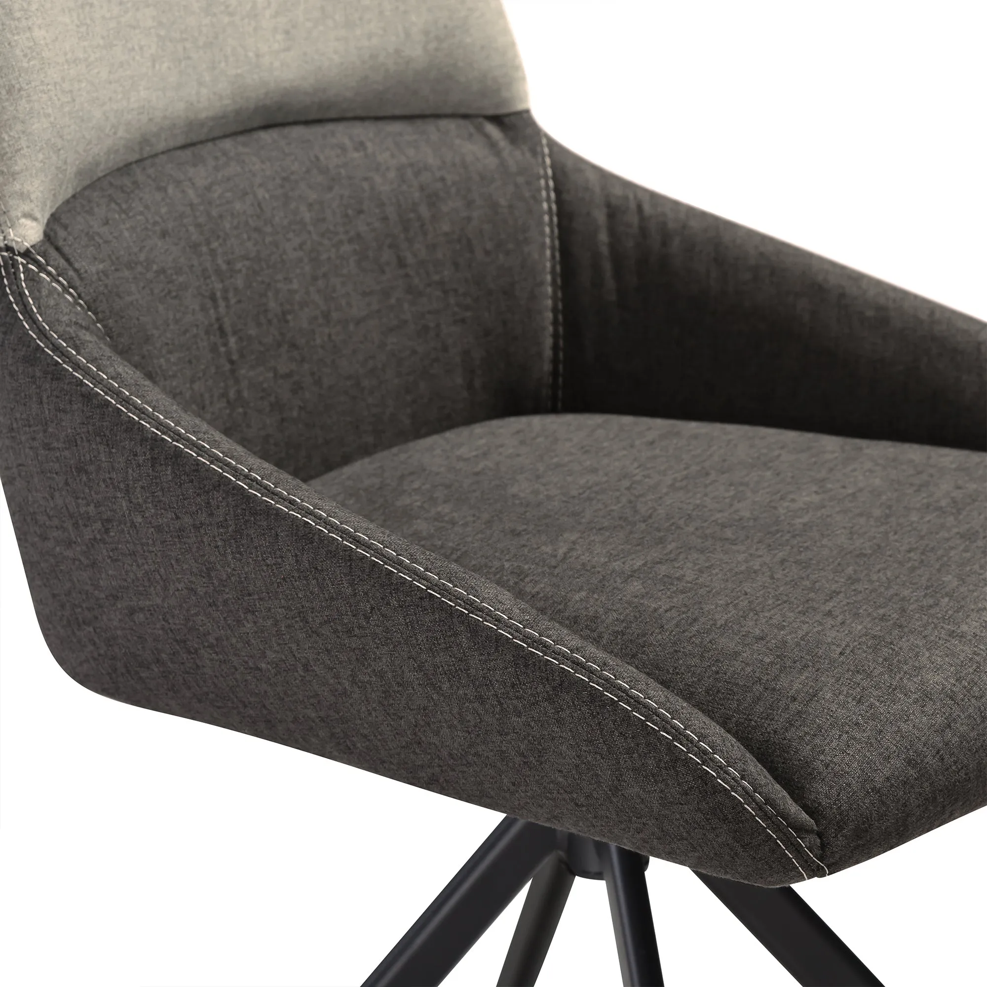 Maverick Swivel Upholstered Dining Chair in Two-Tone Fabric Gray with Black Metal Legs - Set of 2 By Armen Living