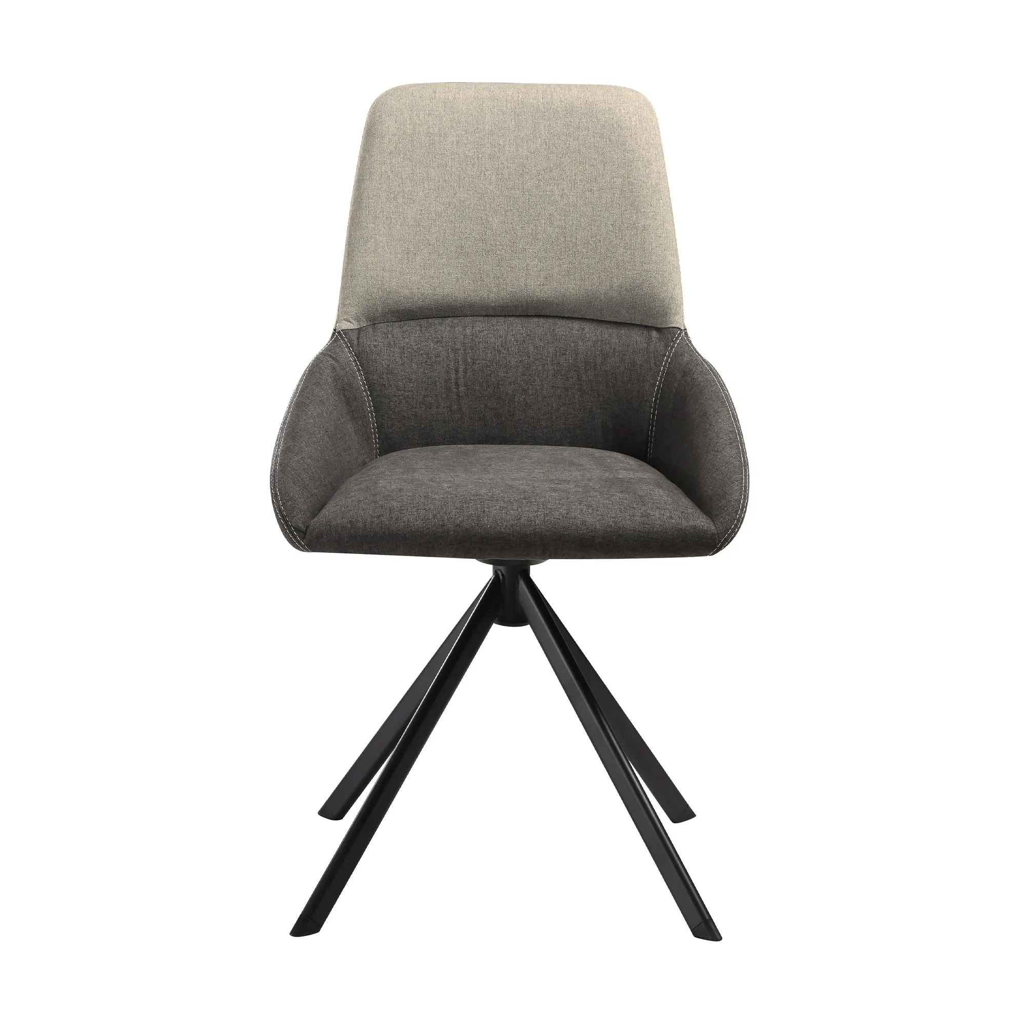 Maverick Swivel Upholstered Dining Chair in Two-Tone Fabric Gray with Black Metal Legs - Set of 2 By Armen Living