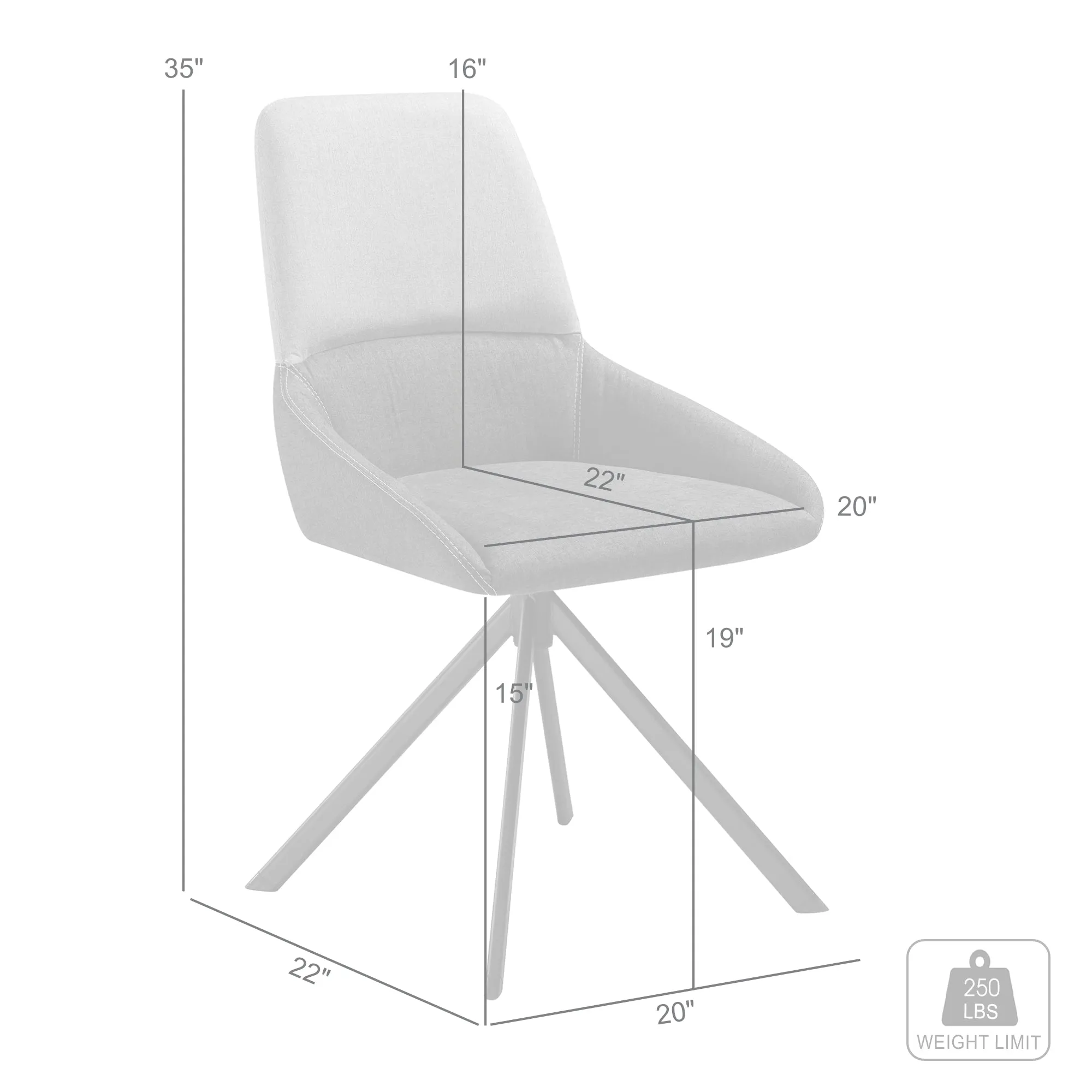 Maverick Swivel Upholstered Dining Chair in Two-Tone Fabric Gray with Black Metal Legs - Set of 2 By Armen Living
