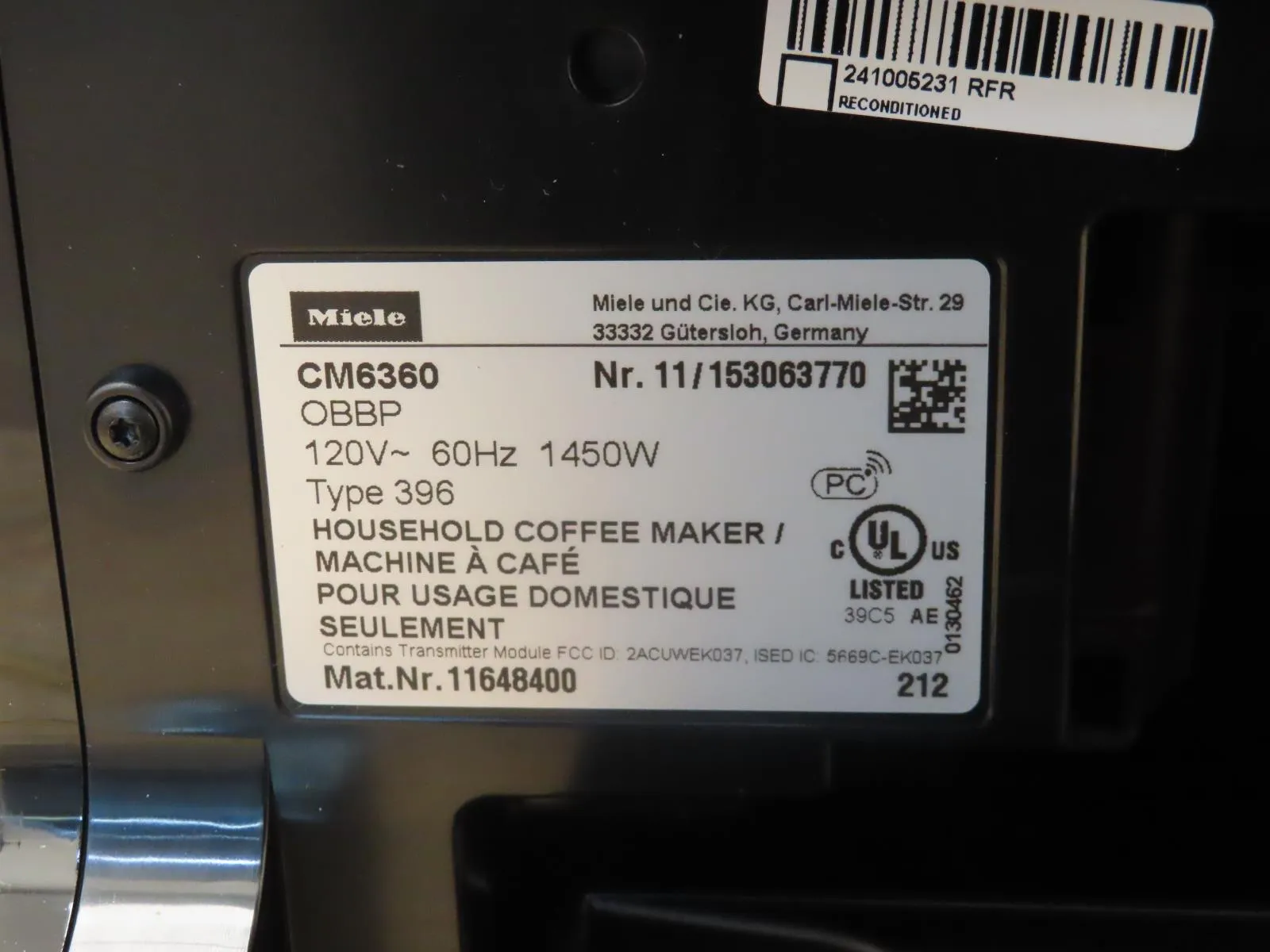 Miele CM6360OBBP MilkPerfection 10" Countertop Smart Coffee Machine FullWarranty