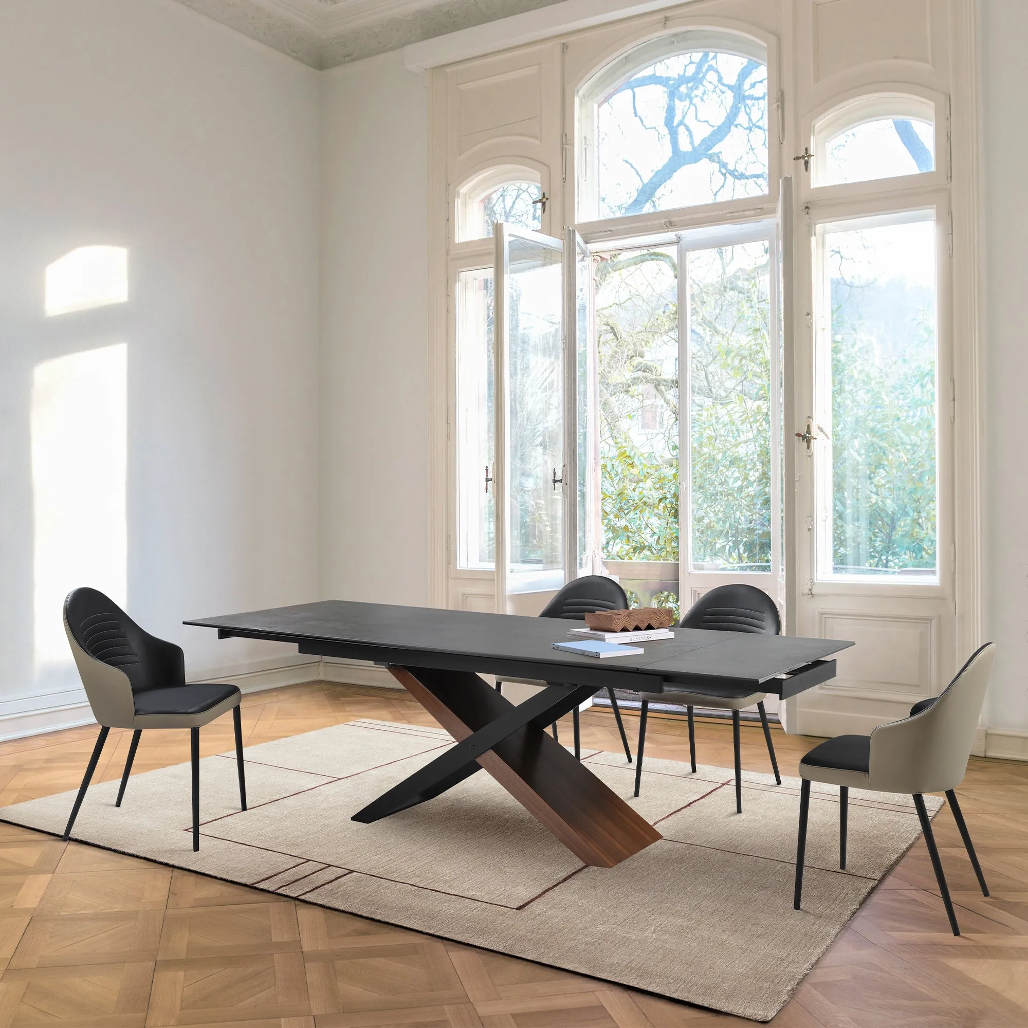 Milena Extendable Dining Table in Stone and Wood By Armen Living