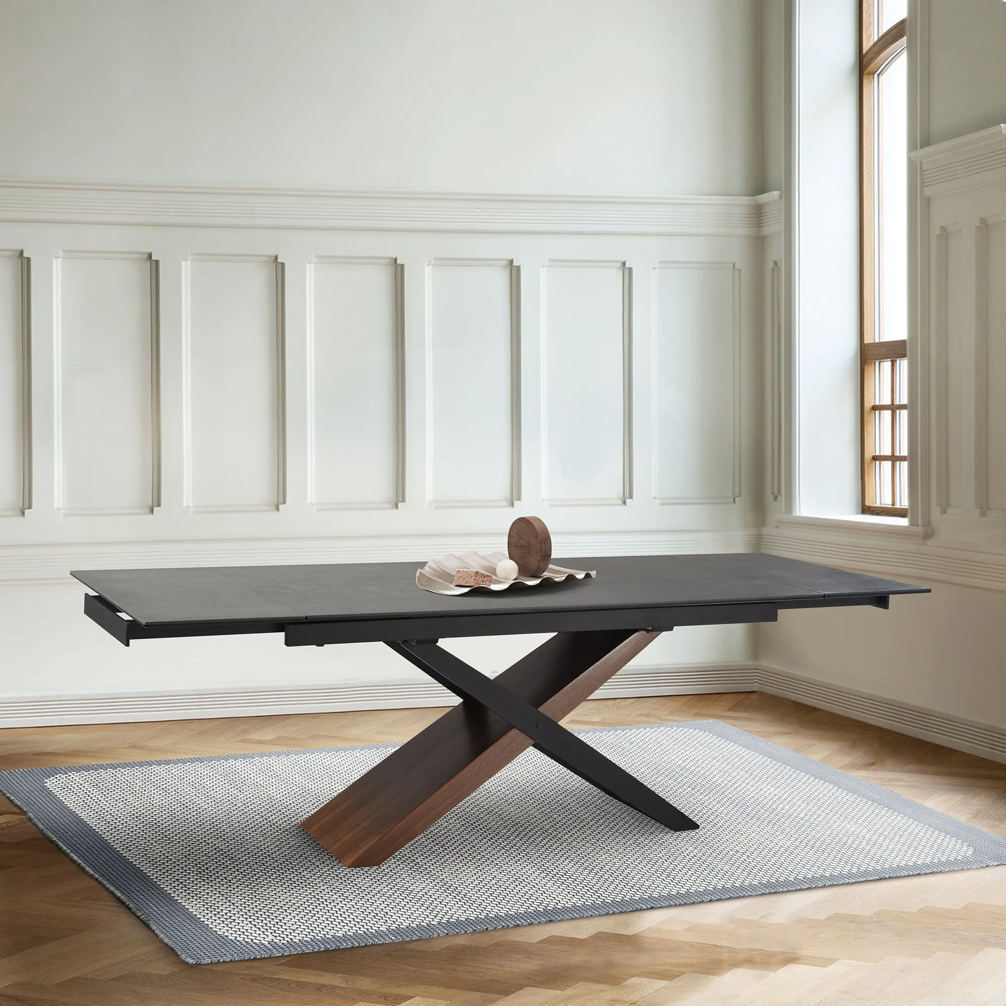 Milena Extendable Dining Table in Stone and Wood By Armen Living