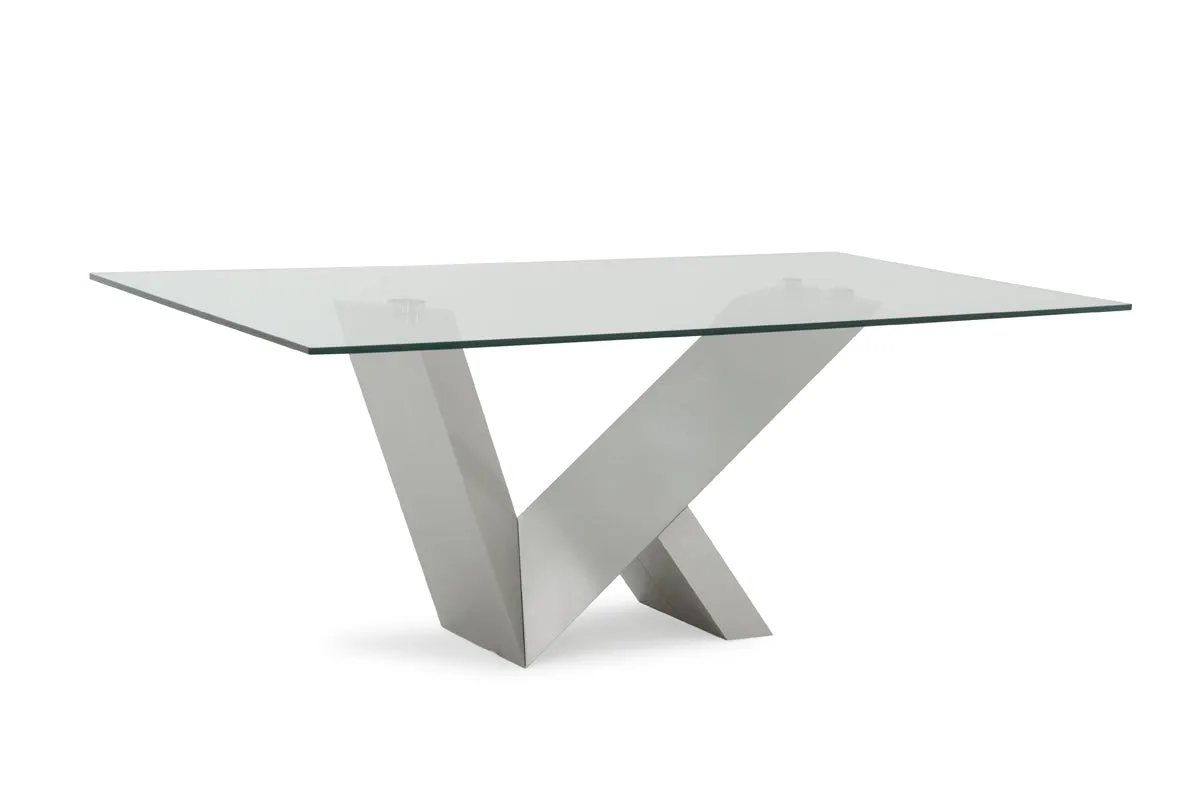 Modern Glass & Stainless Steel Dining Table By Homeroots
