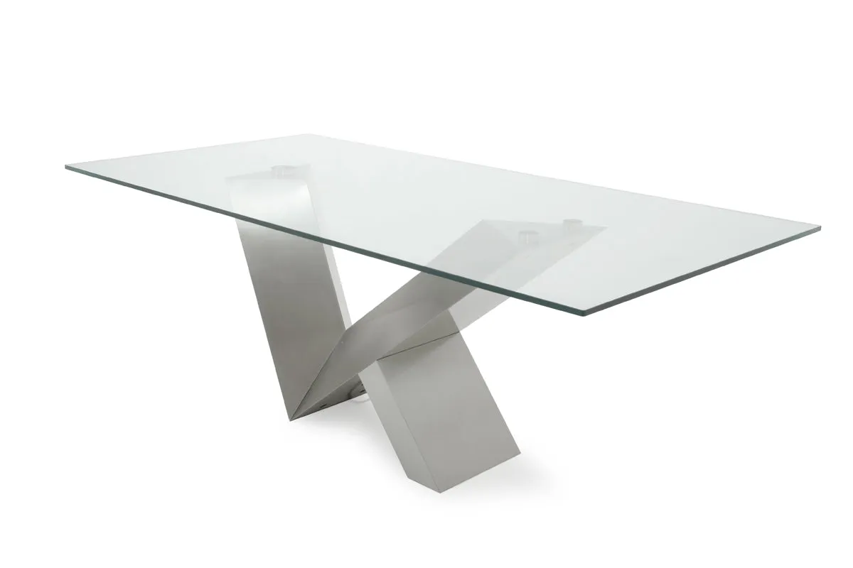 Modern Glass & Stainless Steel Dining Table By Homeroots
