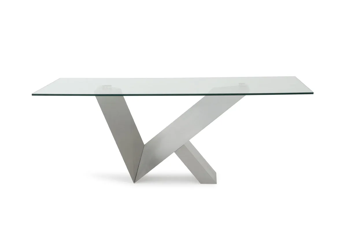 Modern Glass & Stainless Steel Dining Table By Homeroots
