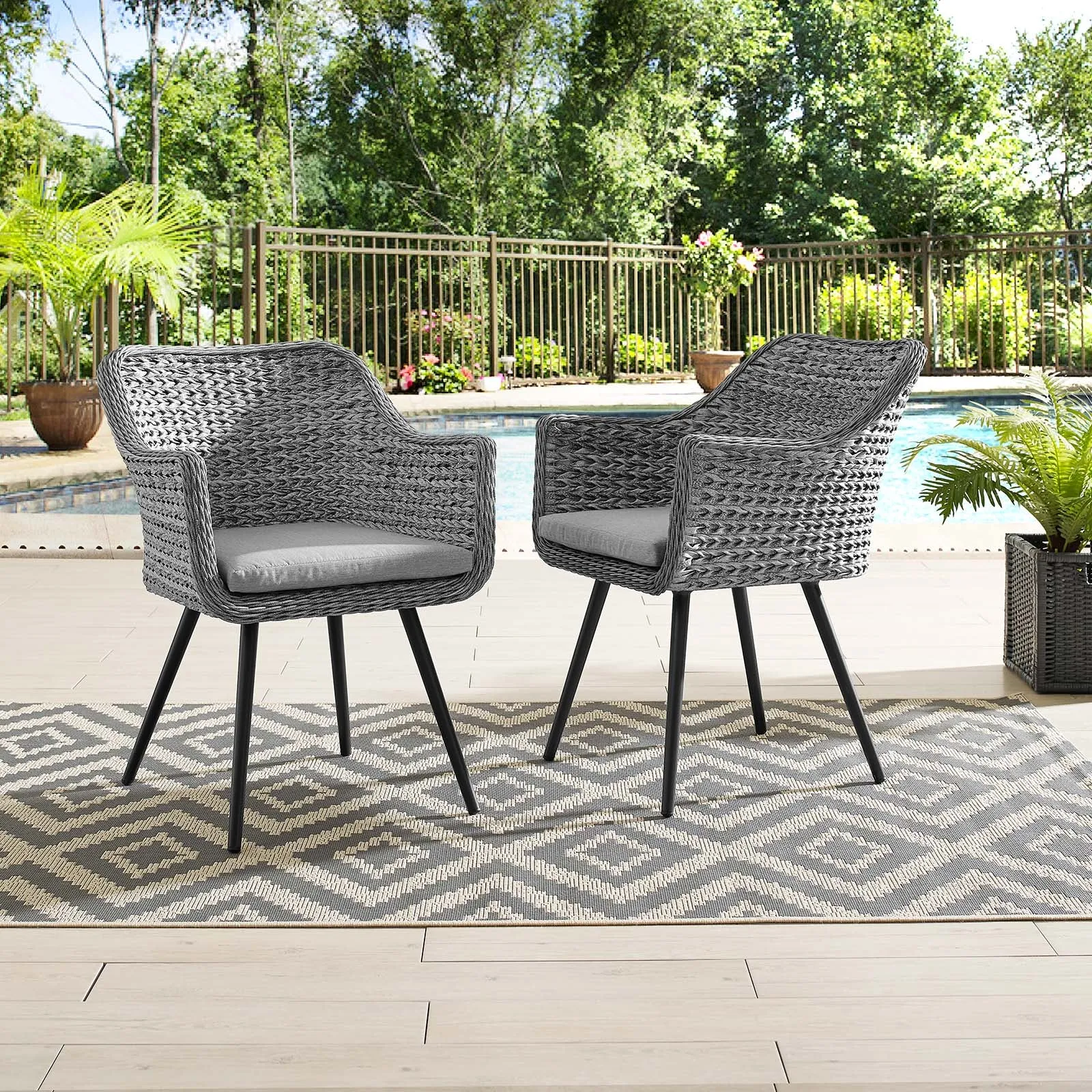 Modway Endeavor Dining Armchair Outdoor Patio Wicker Rattan Set of 2 - EEI-3181