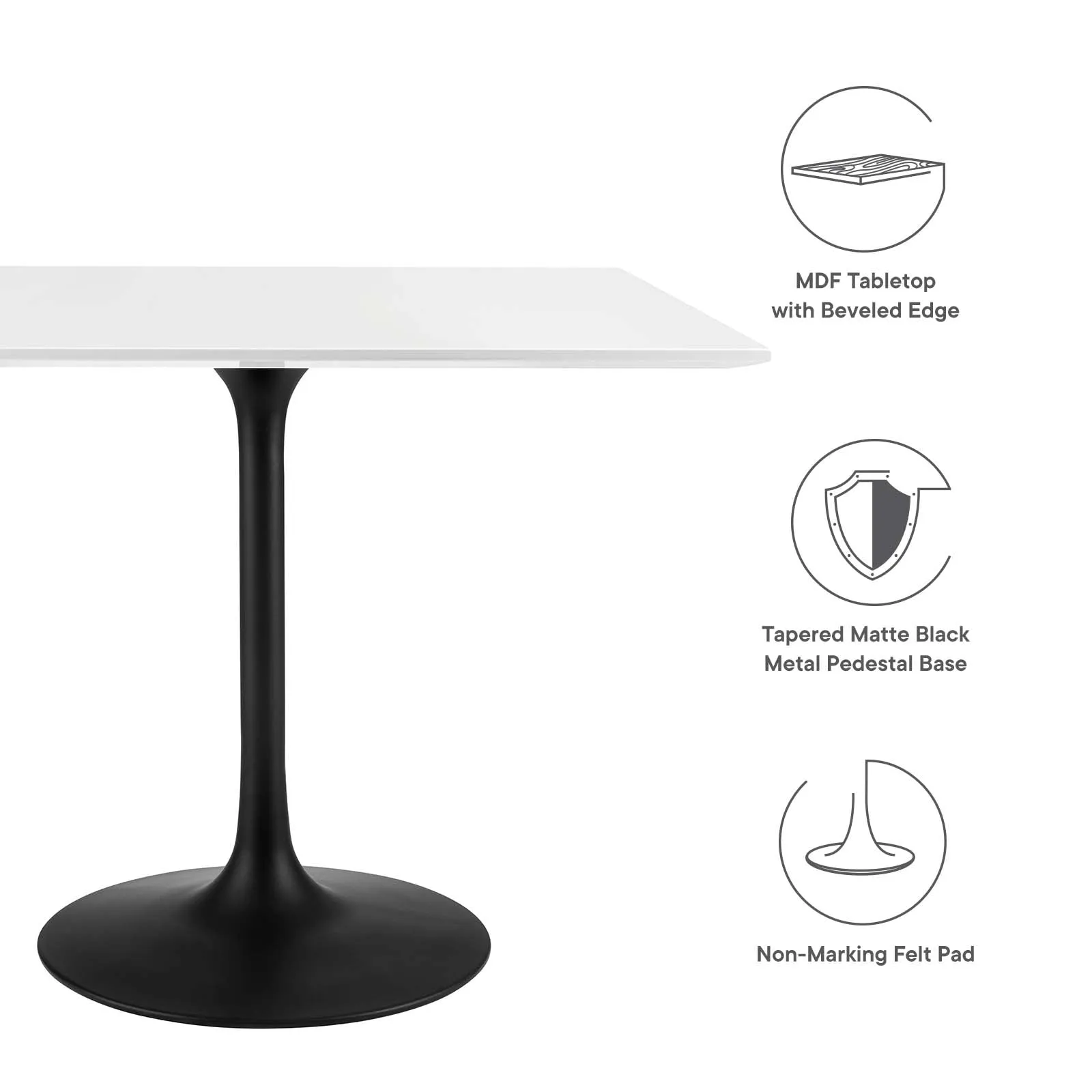 Modway Lippa 36" Square Wood Top Dining Table in White - EEI-3514