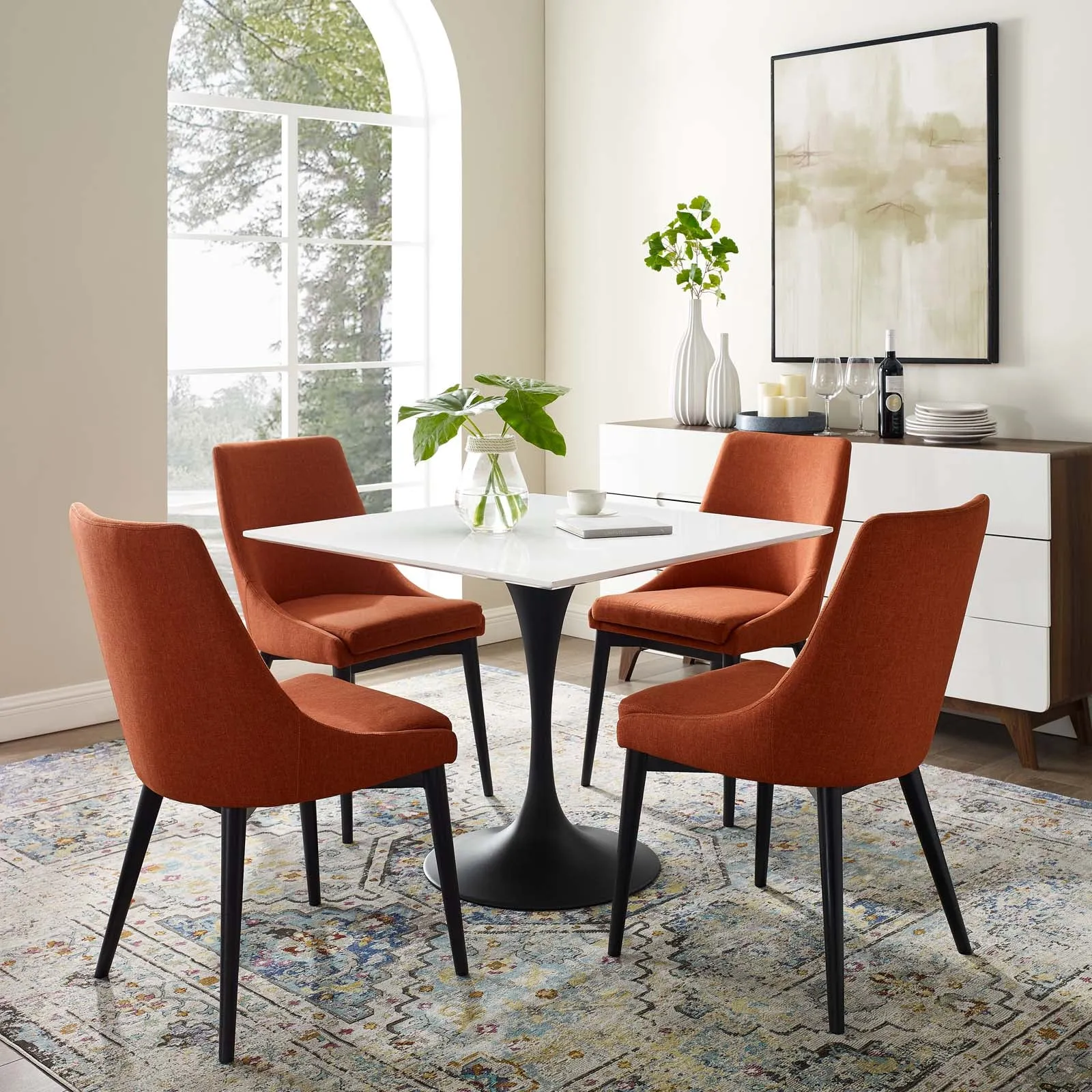 Modway Lippa 36" Square Wood Top Dining Table in White - EEI-3514