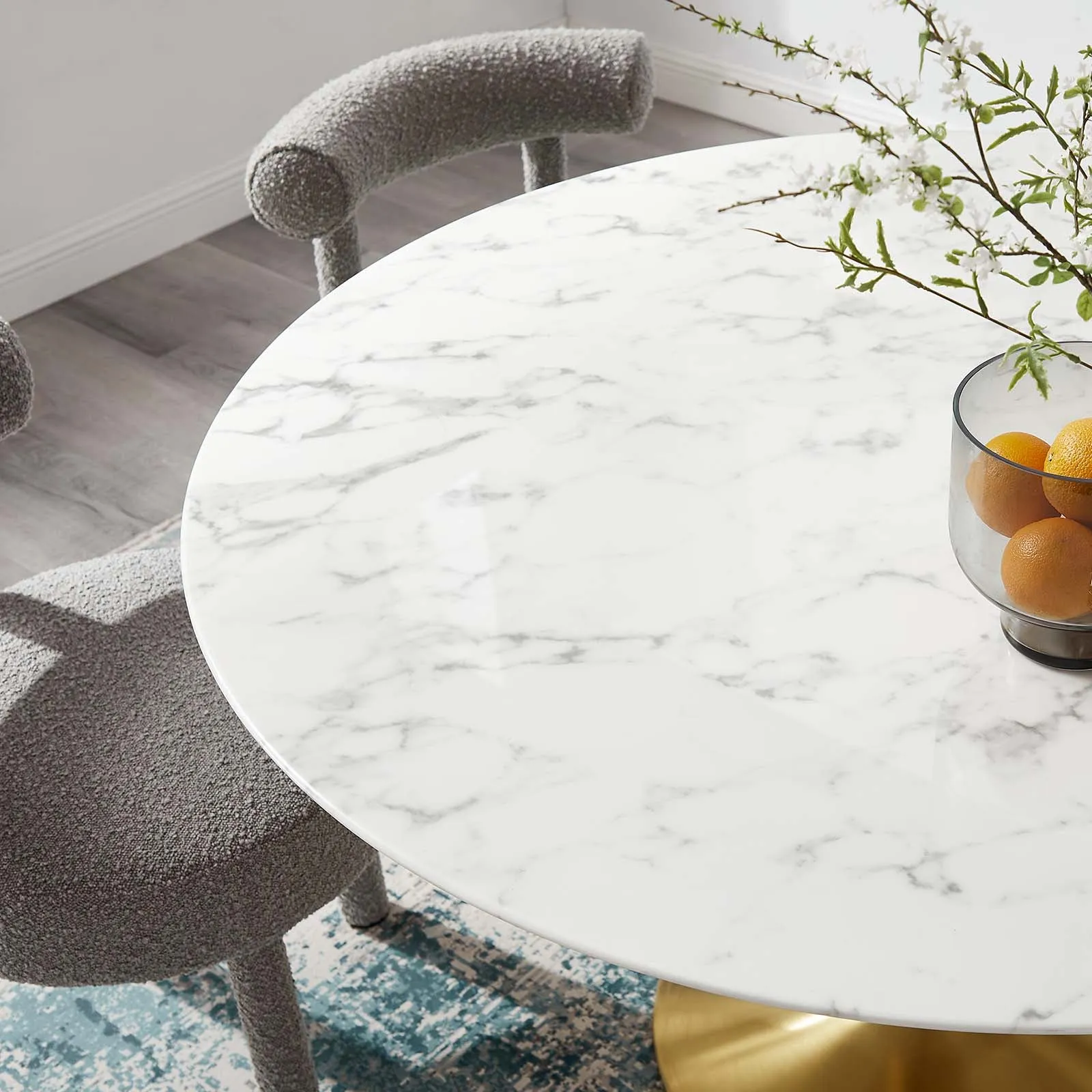 Modway Lippa 54" Round Artificial Marble Dining Table in Gold White - EEI-3233