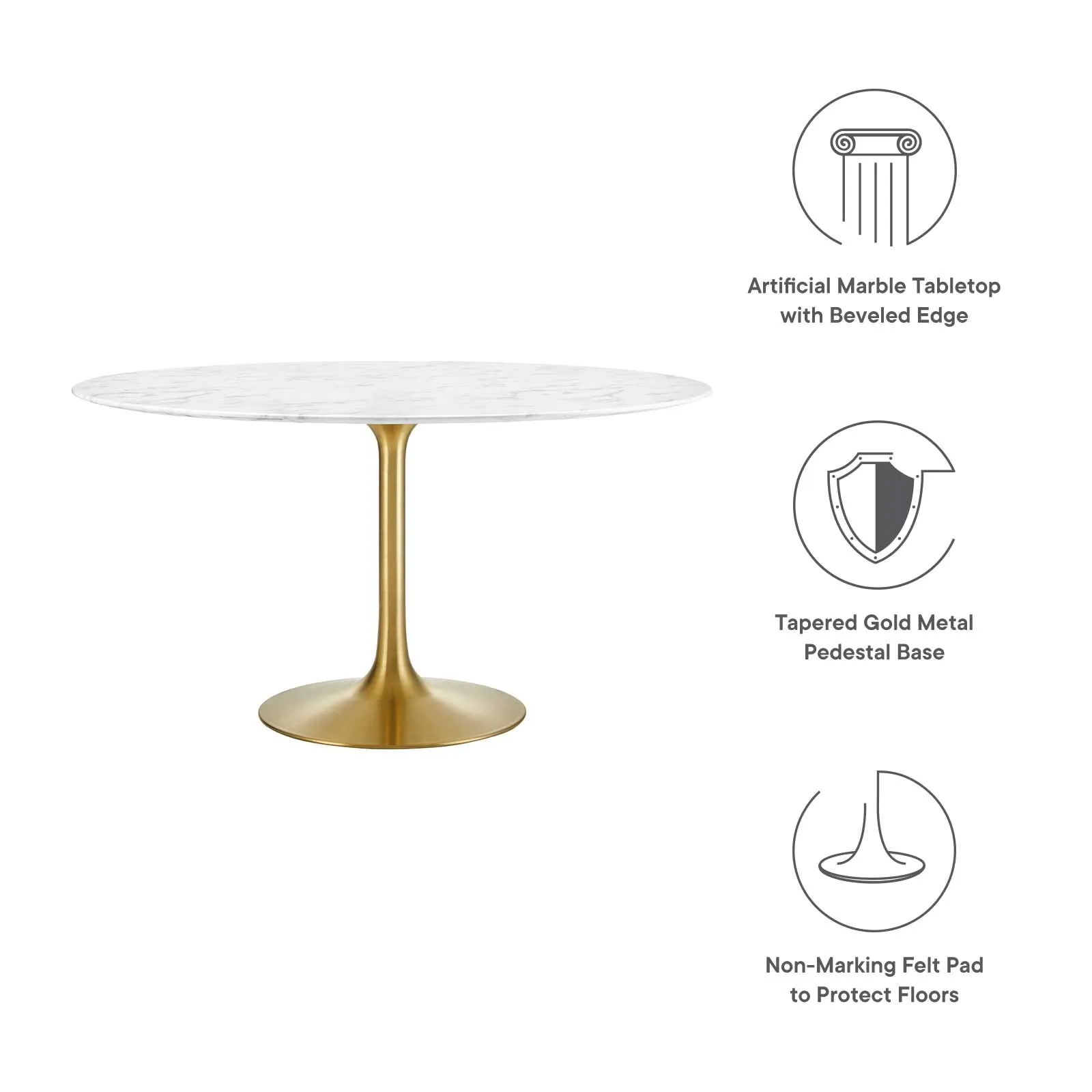 Modway Lippa 54" Round Artificial Marble Dining Table in Gold White - EEI-3233