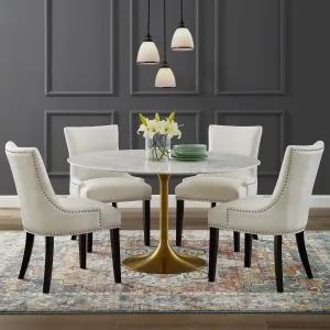 Modway Lippa 54" Round Artificial Marble Dining Table in Gold White - EEI-3233