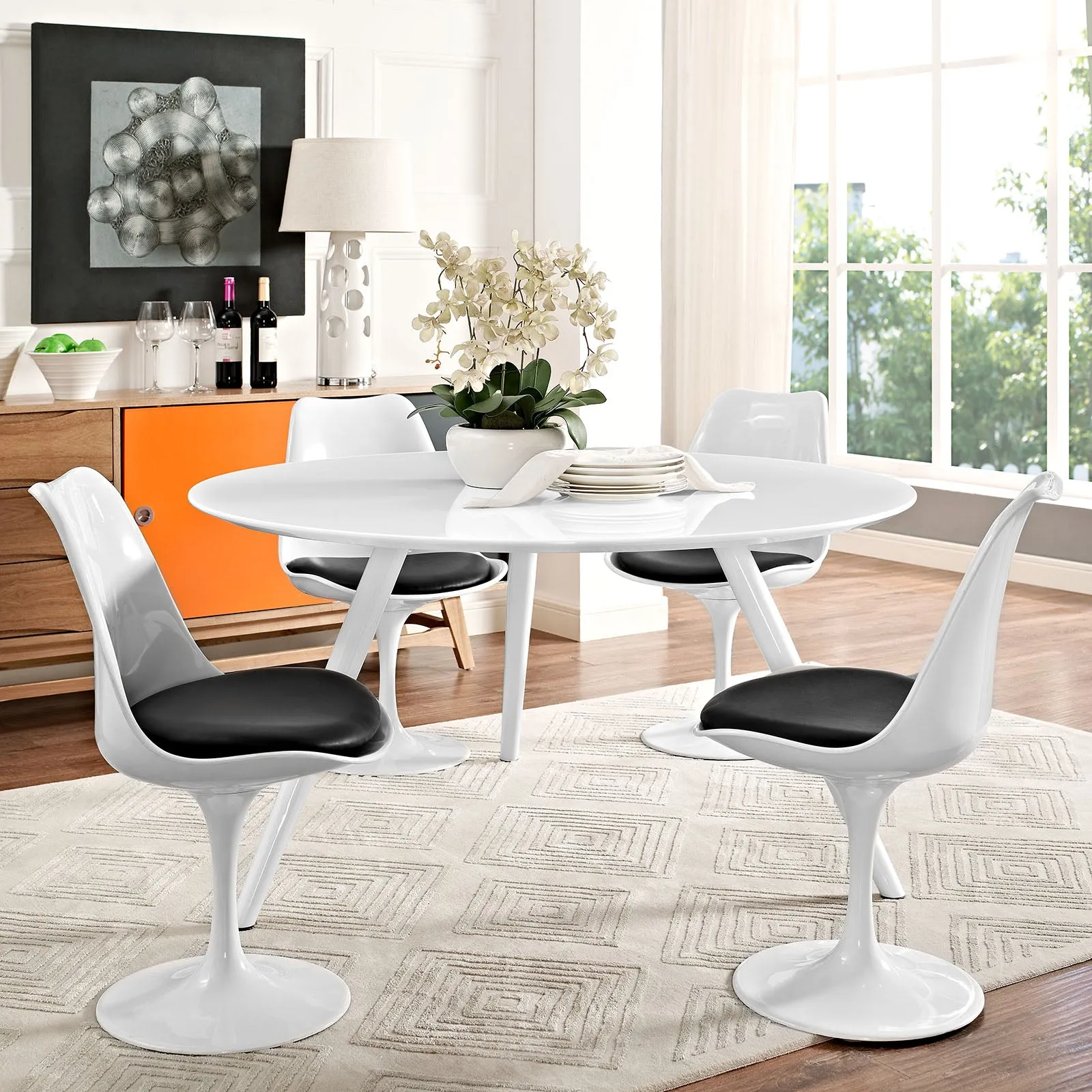 Modway Lippa 54" Round Wood Top Dining Table with Tripod Base in White - EEI-2524