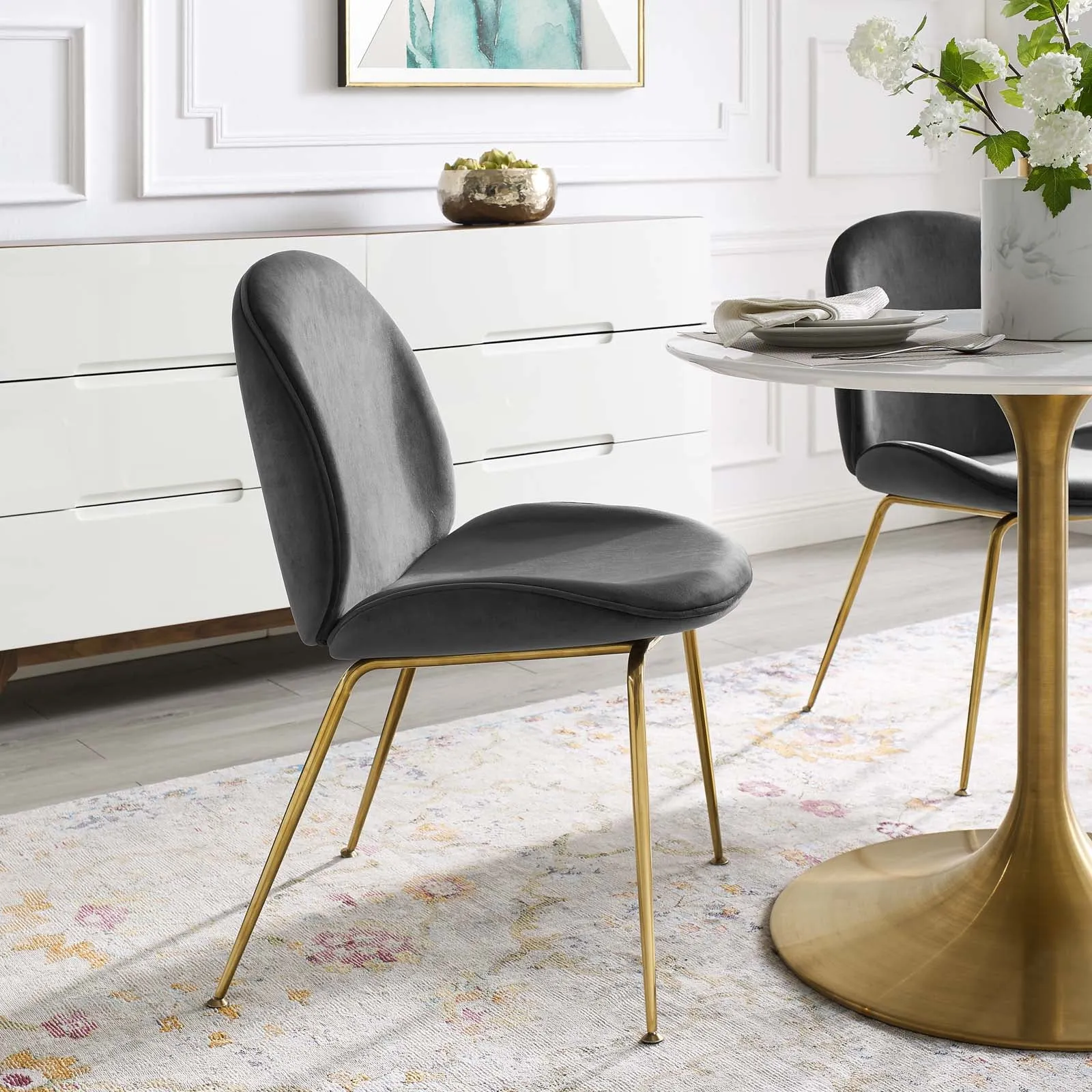 Modway Scoop Gold Stainless Steel Leg Performance Velvet Dining Chair - EEI-3548
