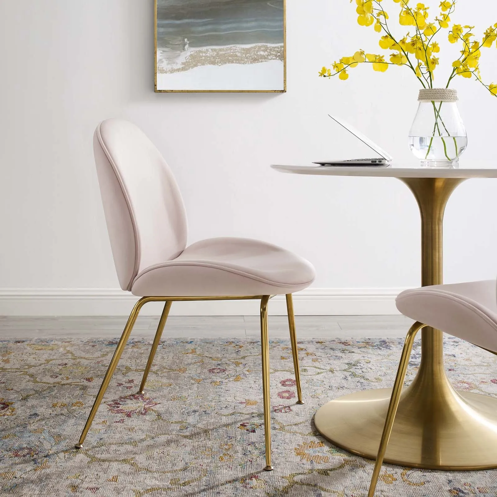 Modway Scoop Gold Stainless Steel Leg Performance Velvet Dining Chair - EEI-3548