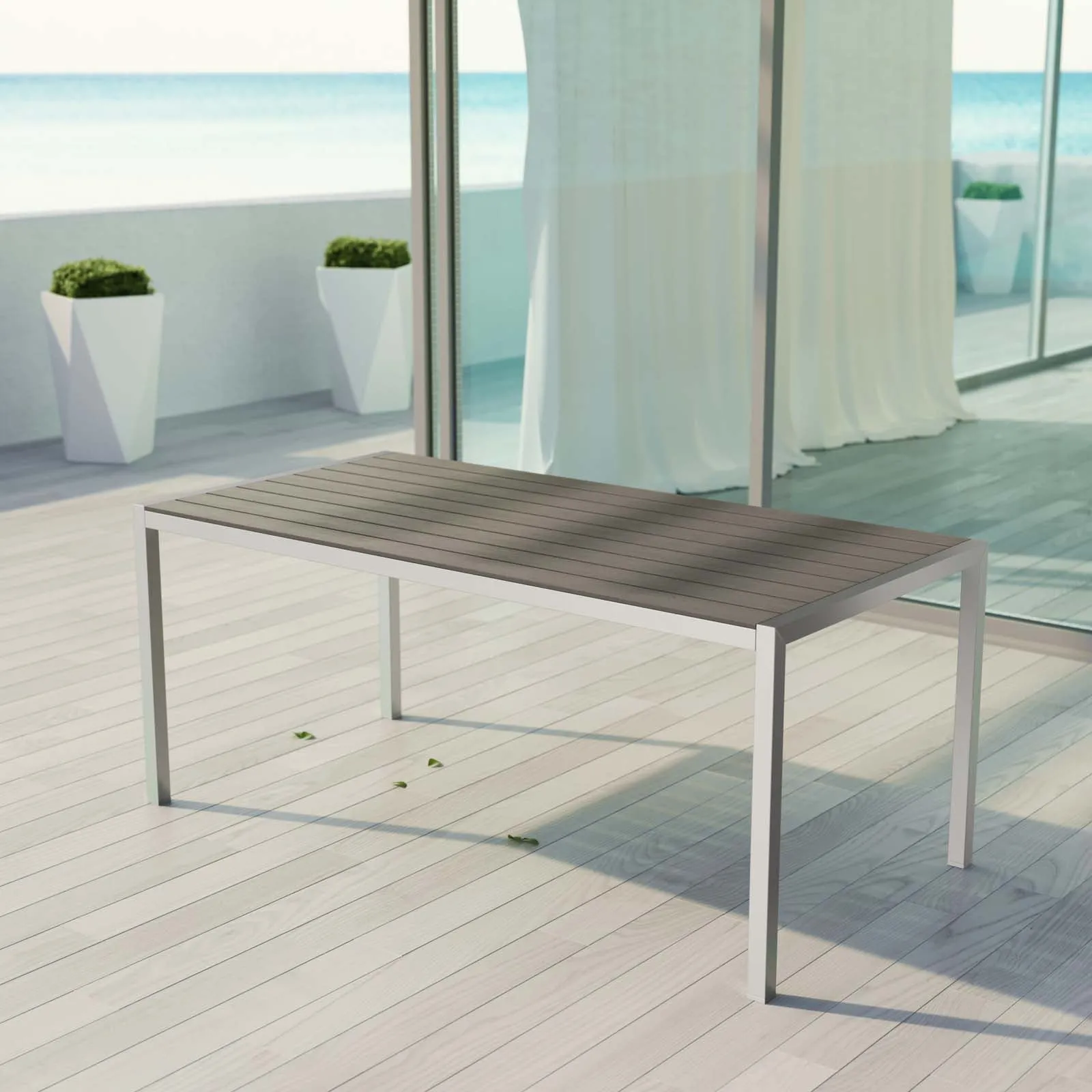 Modway Shore Outdoor Patio Aluminum Dining Table - Silver Gray - EEI-2251