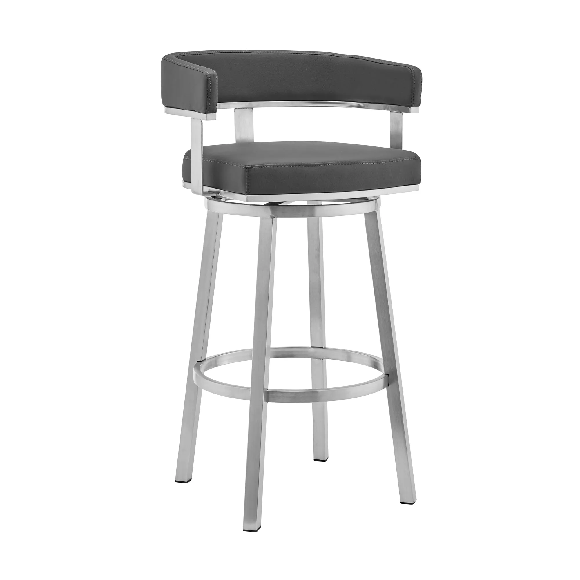 Naomi and Lorin 4-Piece Counter Height Dining Set in Brushed Stainless Steel and Grey Faux Leather By Armen Living